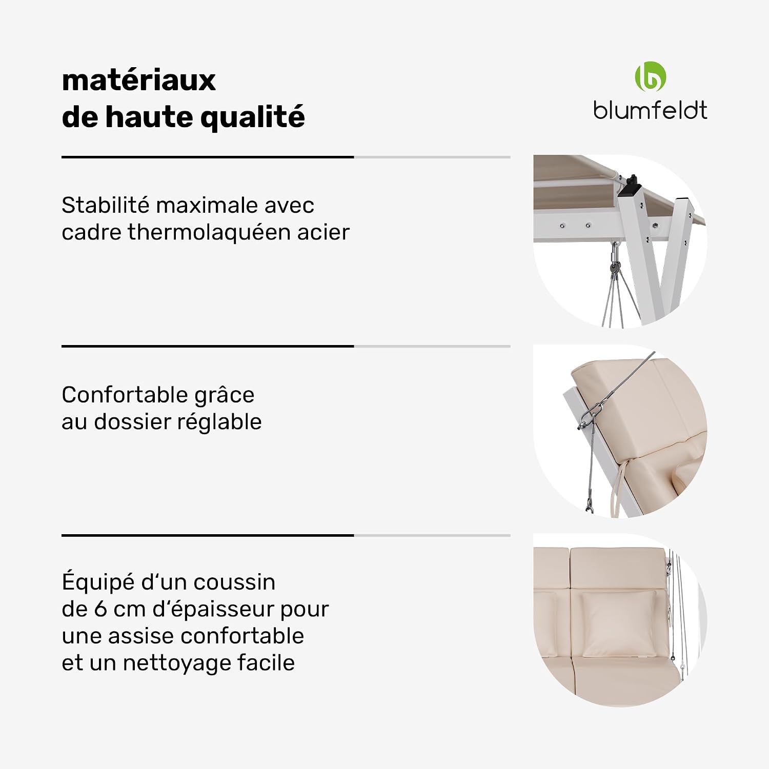Detalle de Blumfeldt FlexiSwing GDI17-FlexiSwing3-Be tuinschommel, 3-zits met luifel