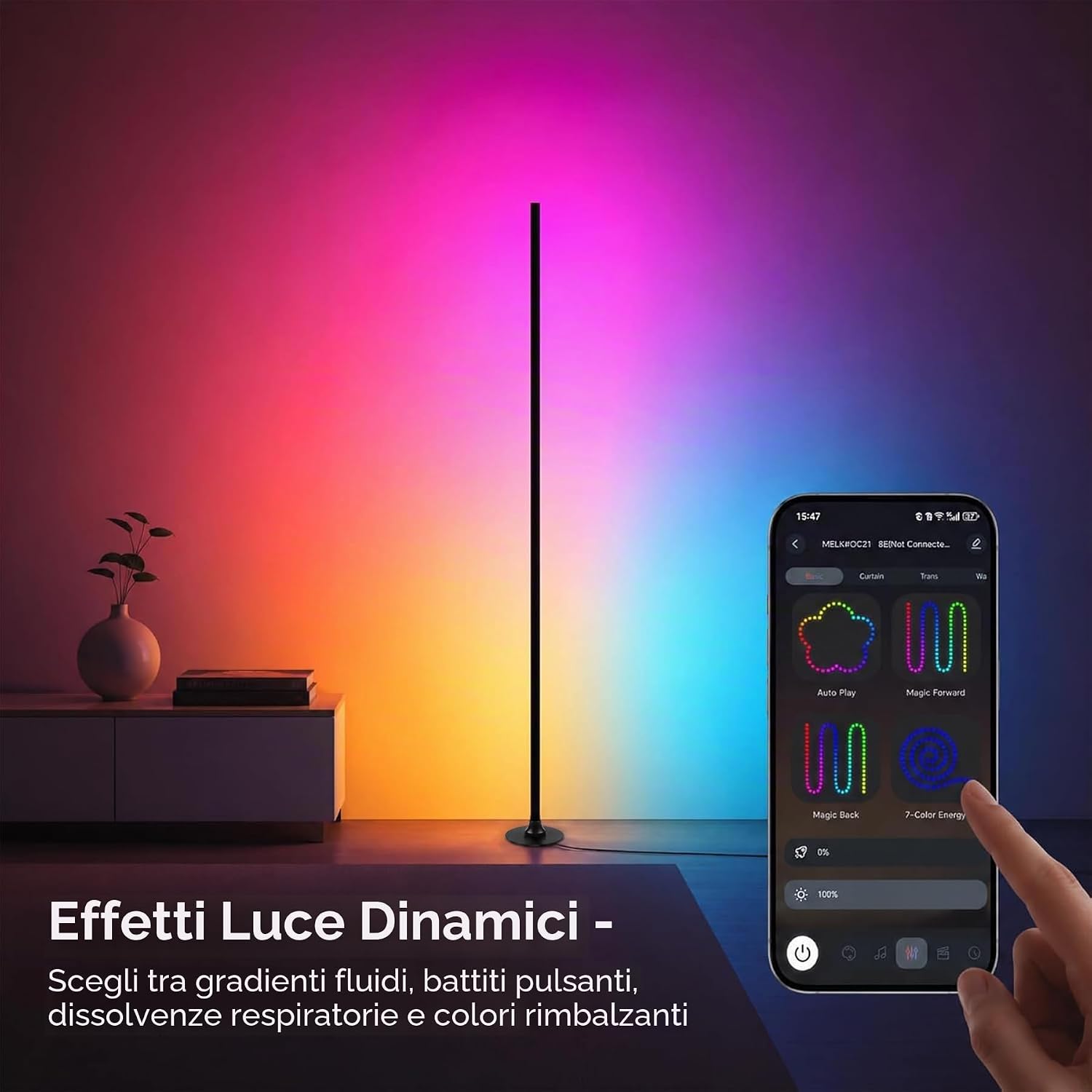 Thumbnail 3 de Sylvwin Lampada da Terra RGB LED 120 cm – lampada angolare con app, telecomando e sincronizzazione musicale