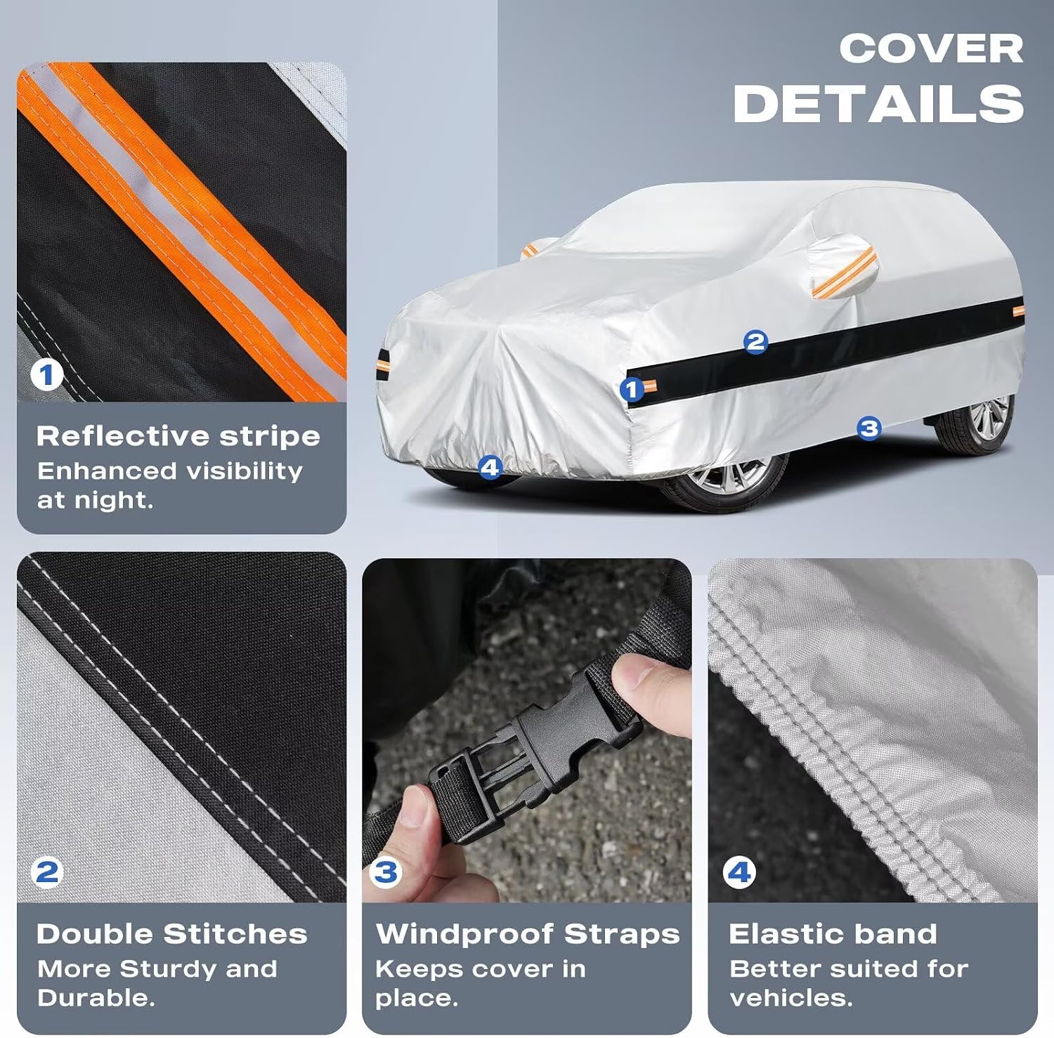 Thumbnail 3 de Holthly 10-Layers Custom-Fit Car Cover for Jeep Wrangler 2Door 2dr - All-Weather Waterproof with Cotton Lining, Silver