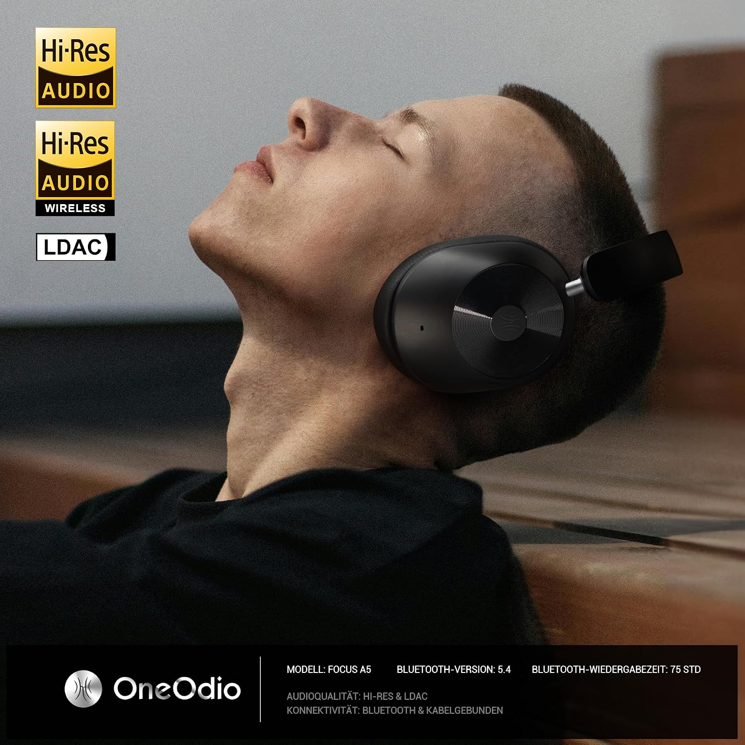 Detalle de OneOdio A5 Over-Ear Kopfhörer – Kabellos, Hybrid ANC, LDAC, 75 Std. Akku