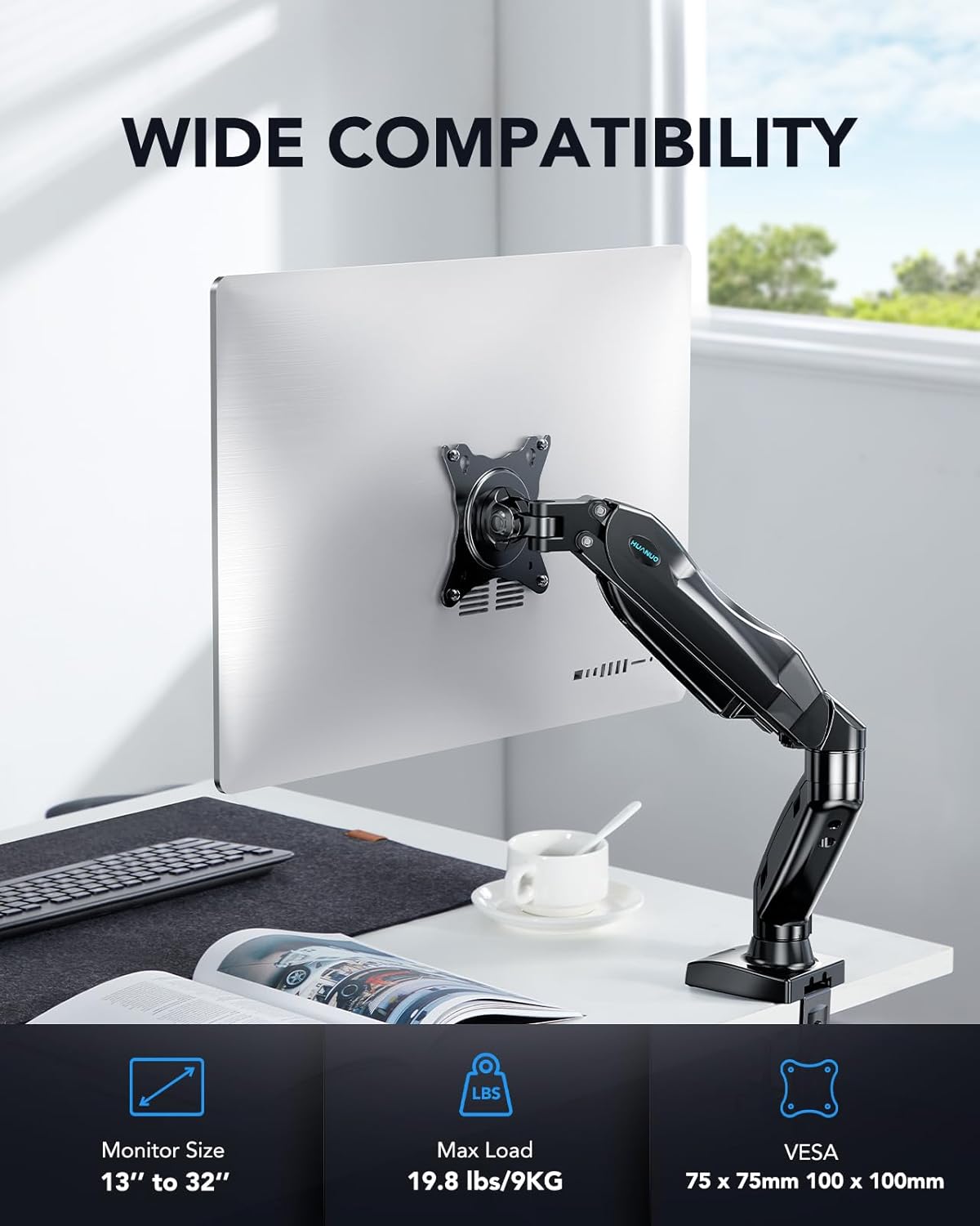 Detalle 2 de HUANUO Single Monitor Arm Desk Mount for 13 to 32 inch Screens
