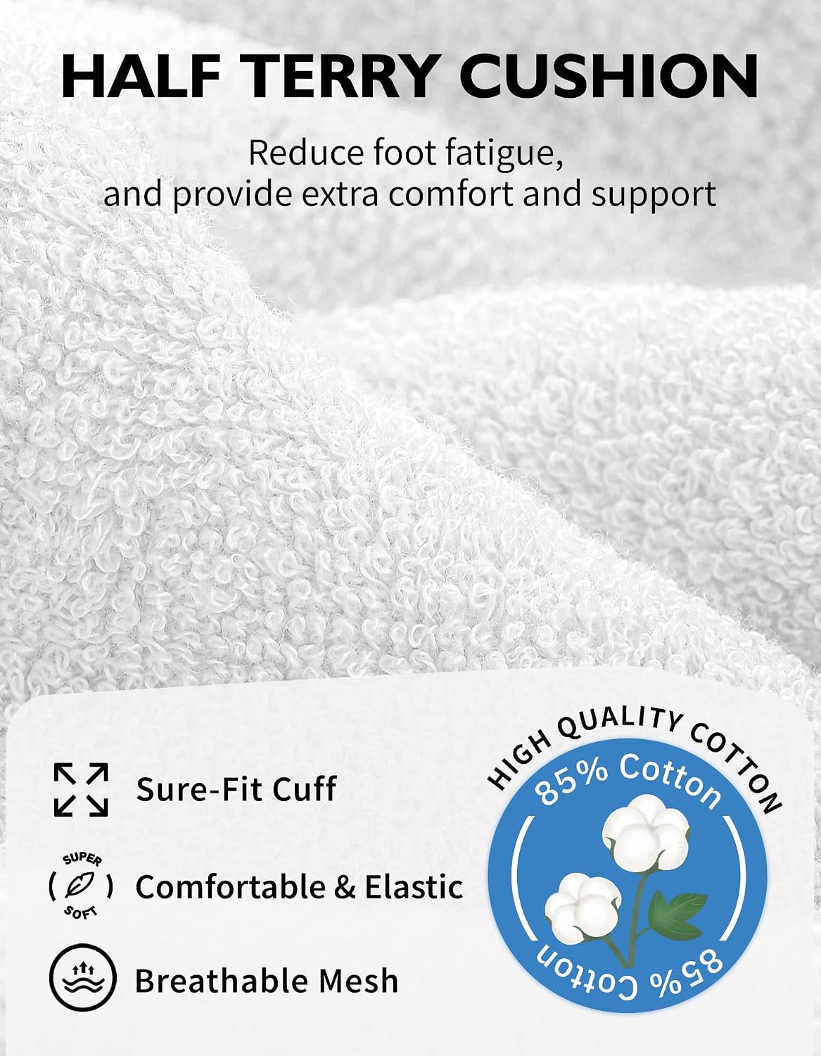 Detalle de CLOSEMATE Mens Crew Sport Socks (6 Pairs) – cushioned, breathable non-slip training, hiking & work socks