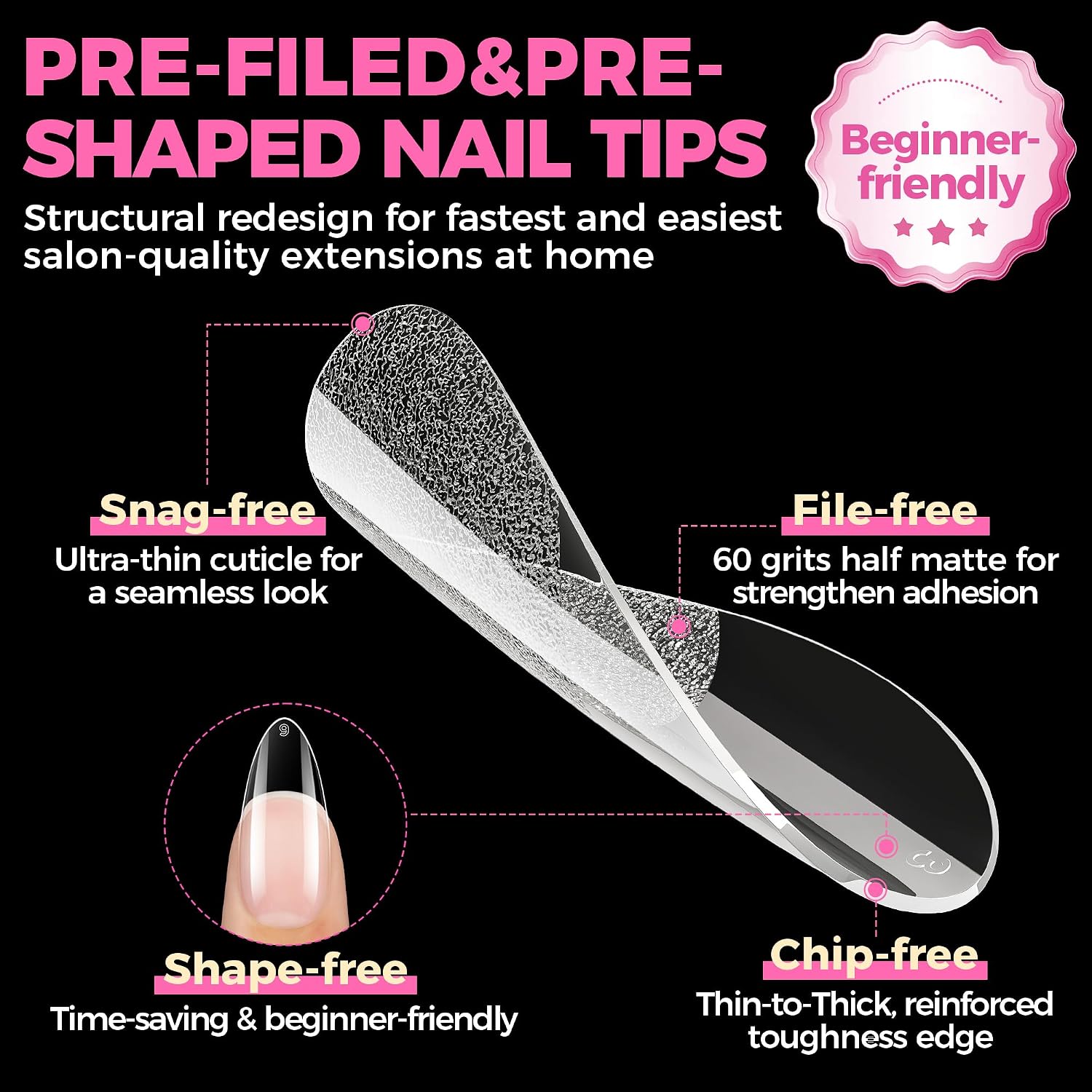 Thumbnail 4 de UNA GELLA Medium Almond Gel Nail Tips, 504-Piece Pre-Etched Clear Full-Cover Set