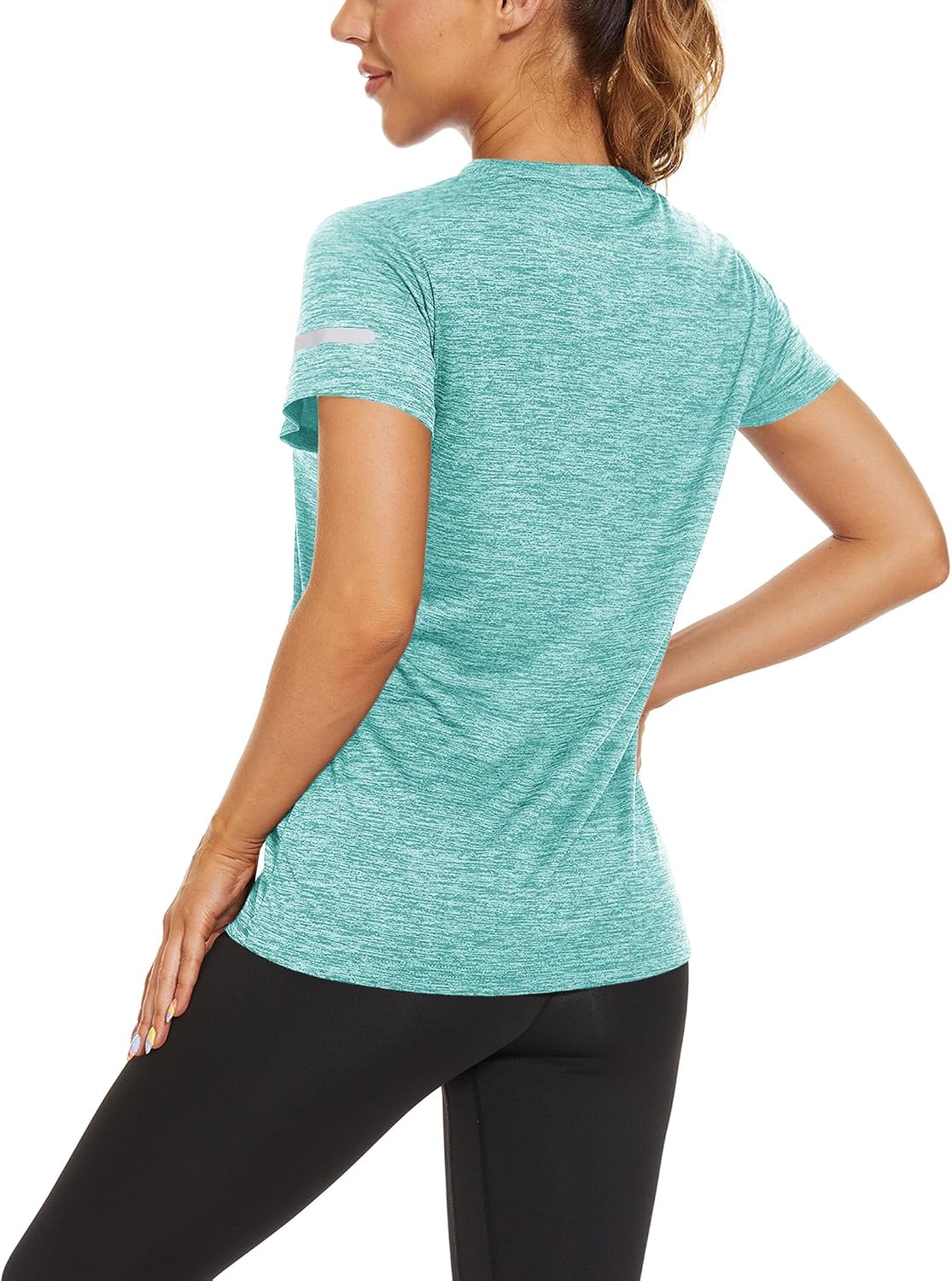 Detalle de KEFITEVD Melange Sportshirt Damen Kurzarm – atmungsaktiv, reflektierend, Regular Fit