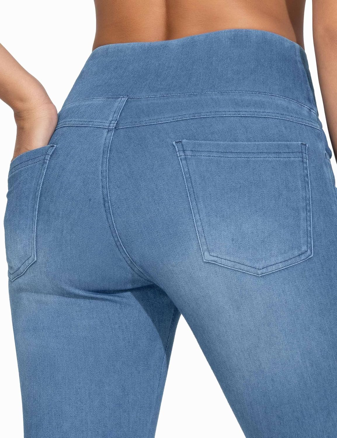 Detalle de THE GYM PEOPLE Women's High Waisted Capri Jeggings with Pockets