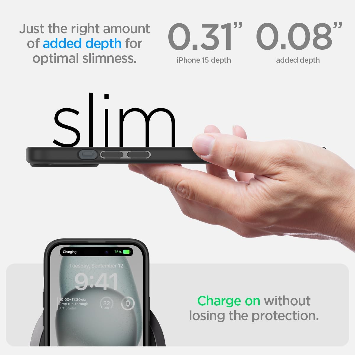 Detalle de Coque Spigen Ultra Hybrid anti-jaunissement et anti-choc pour iPhone 15 (noir mat)