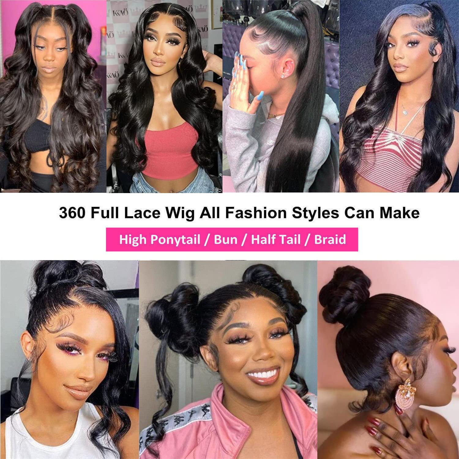Detalle de Catti 360 Lace Front Wig, 22-Inch Body Wave Human Hair with HD Lace