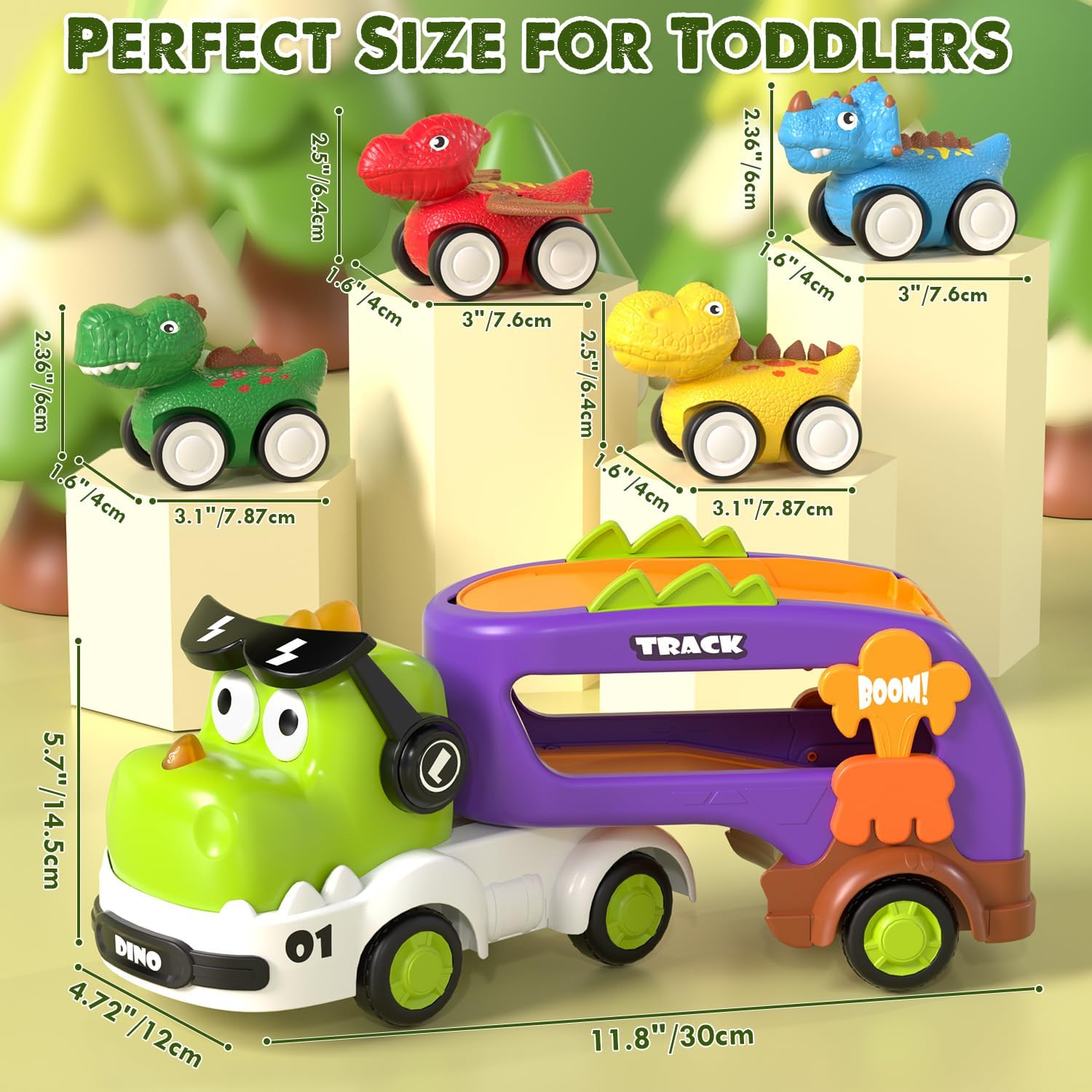 Thumbnail 6 de Lehoo Castle 5-in-1 Dinosaur Truck Toddler Toy (LED, Pull Back, Slide Park) for 2 Year Olds