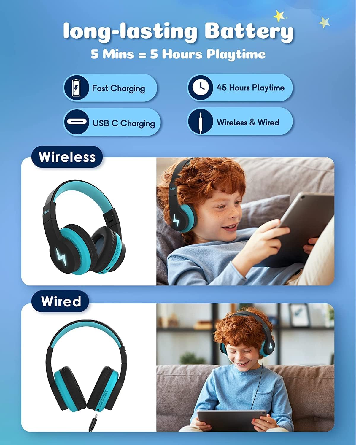 Thumbnail 2 de Seenda Kids Bluetooth Headphones 85dB volume limit