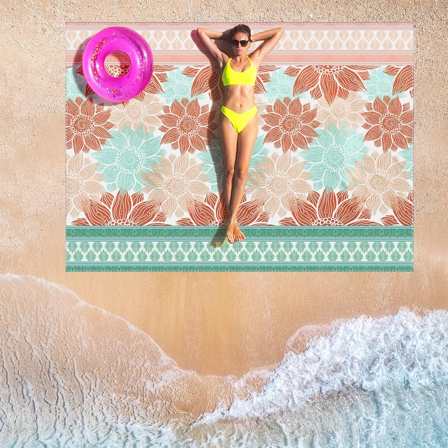 Thumbnail 5 de HIHOHO Beach Blanket Waterproof Sandproof Extra Large Beach Mat (79" x 83" / 120" x 108"), Quick-Drying & Durable for Outdoor Use