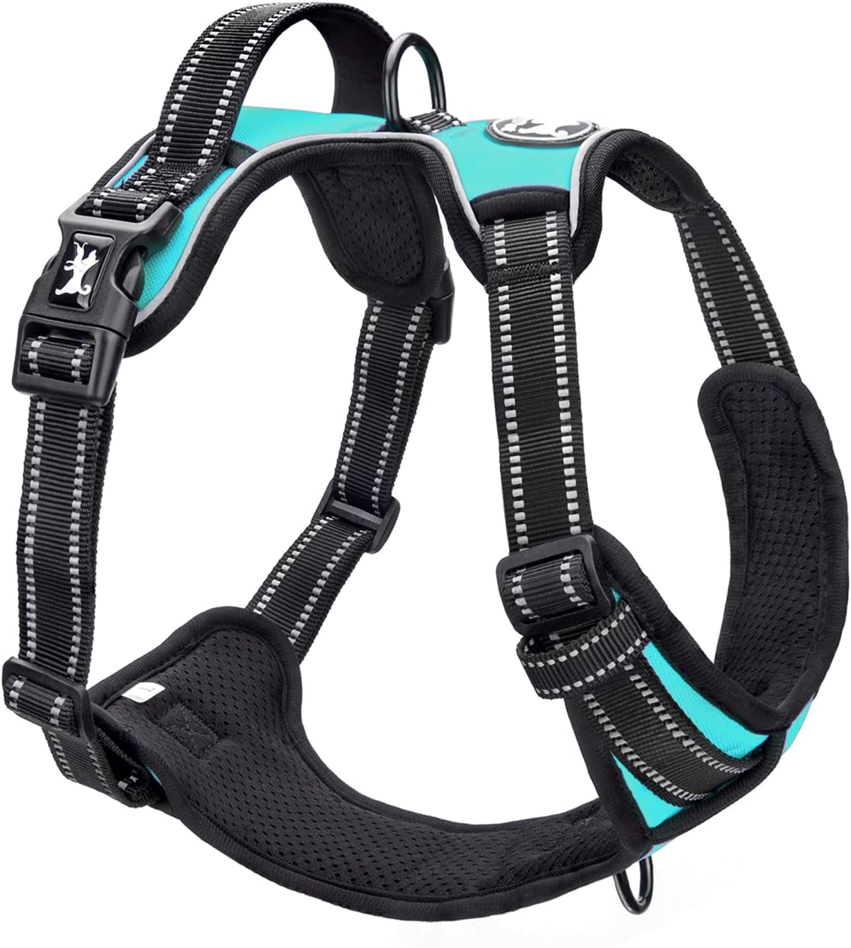Detalle de PoyPet No Pull Hundegeschirr mit Reflexion, 2 Leinenbefestigungen und einfachem Steuergriff – Mint Blau, Größe M (1er Pack)