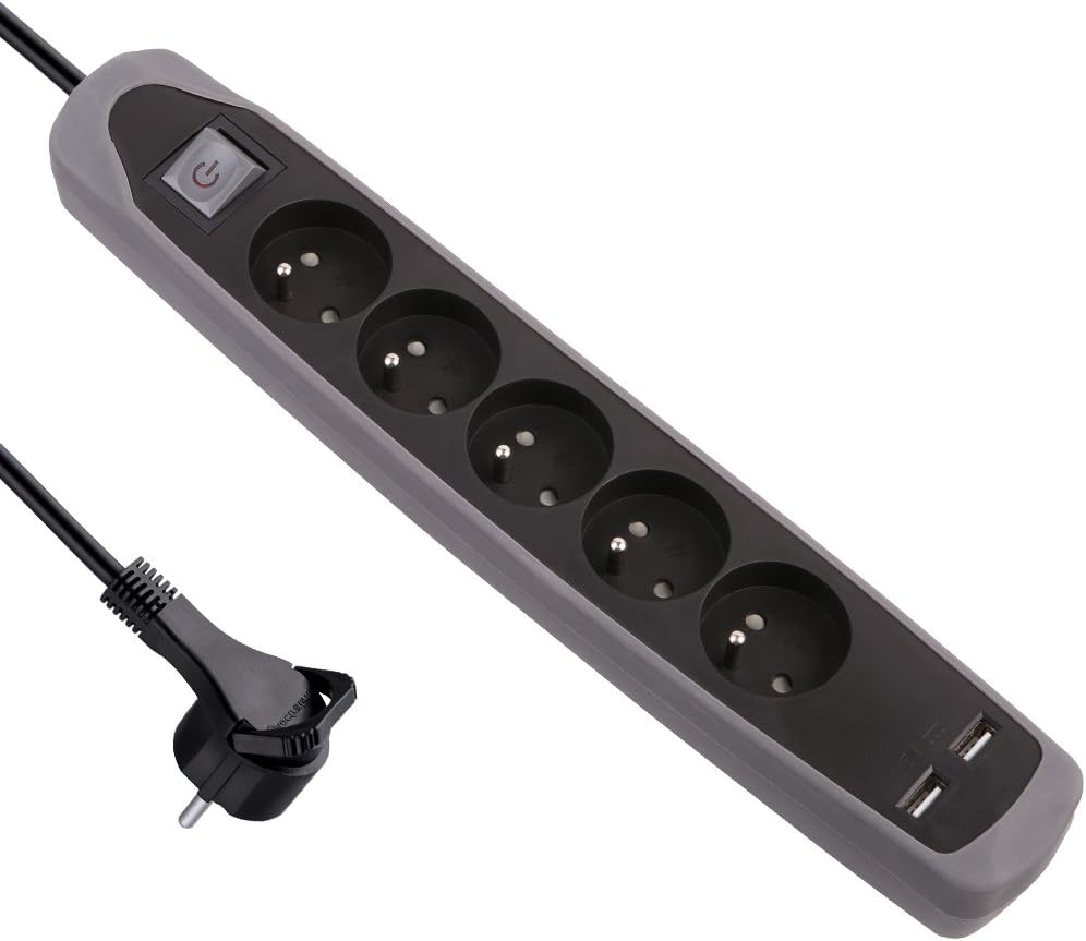 Detalle de Multiprise Electraline Gummy 5 prises 2 USB