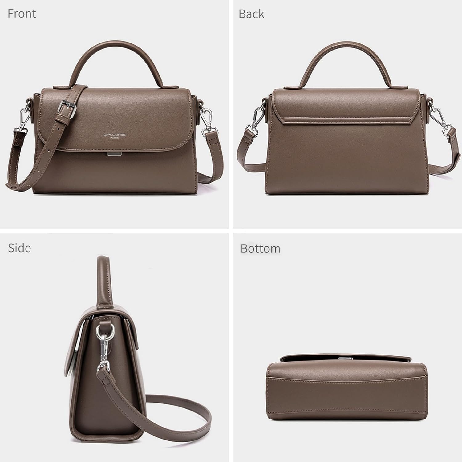 Thumbnail 3 de David Jones sac bandoulière femme en simili cuir PU marron – besace forme cartable à rabat