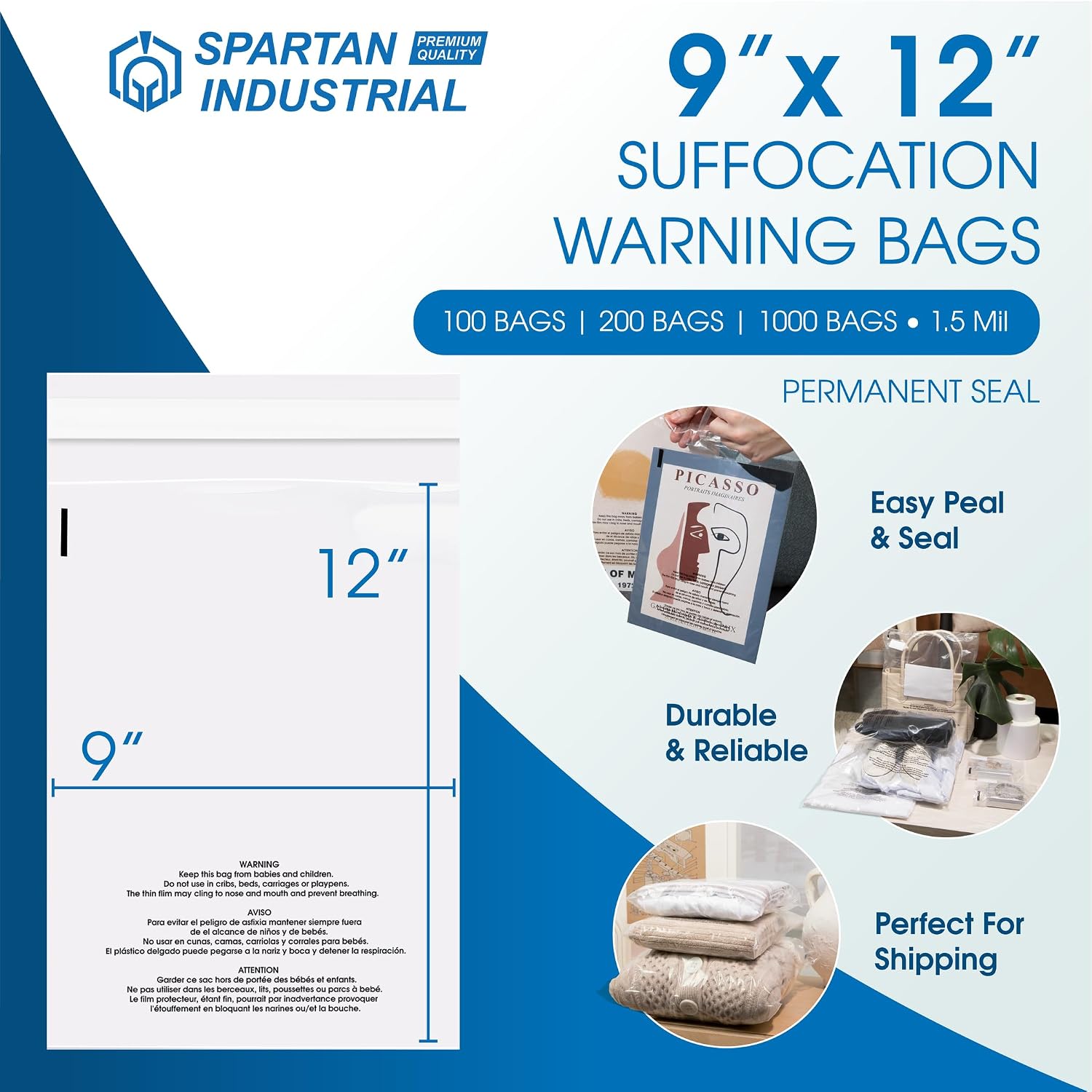 Detalle 2 de Spartan Industrial SFW-Bag-0912 9 x 12-Inch Clear Poly Bags, 1,000 Count