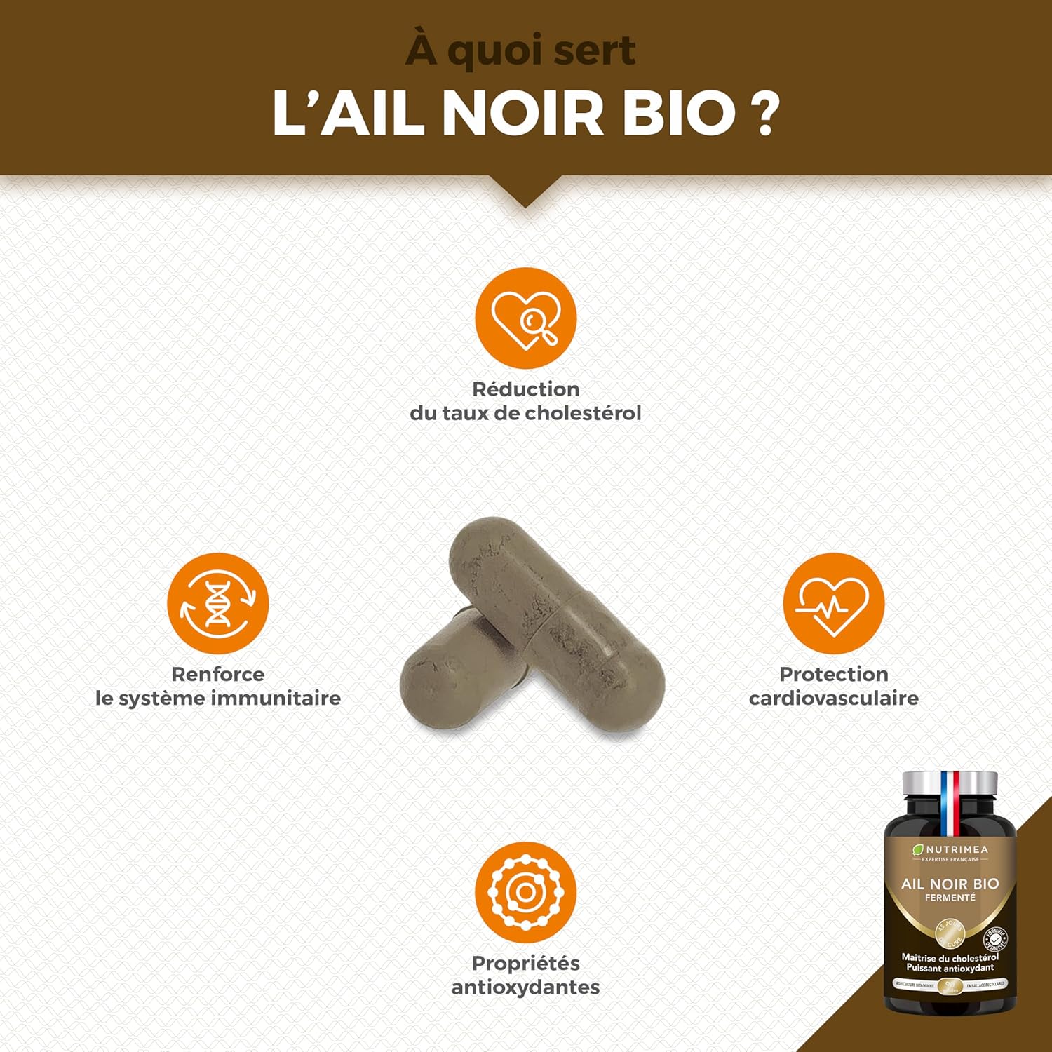 Thumbnail 1 de Nutrimea AIL NOIR – Fermenté BIO 1000 mg (extrait 4:1, standardisé S-allyl-cystéine) – 90 gélules vegan