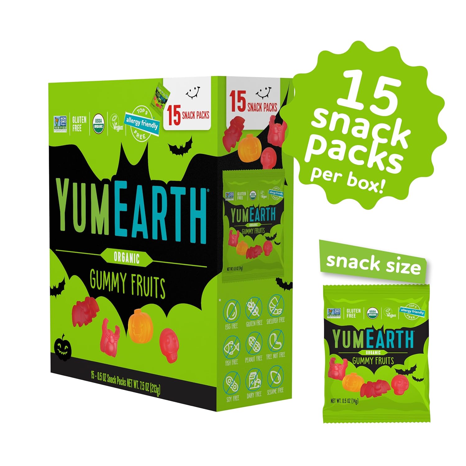 Detalle de YumEarth Organic Halloween Gummy Fruits, Individually Wrapped, 7.5 Ounce