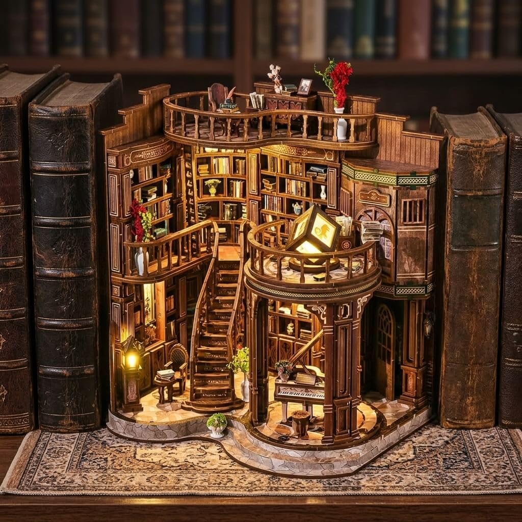 Thumbnail 5 de Cuiwos Book Nook Kit 888 Pcs: Dreamy Library with LED Lights – 3D Miniature Wooden Bookend