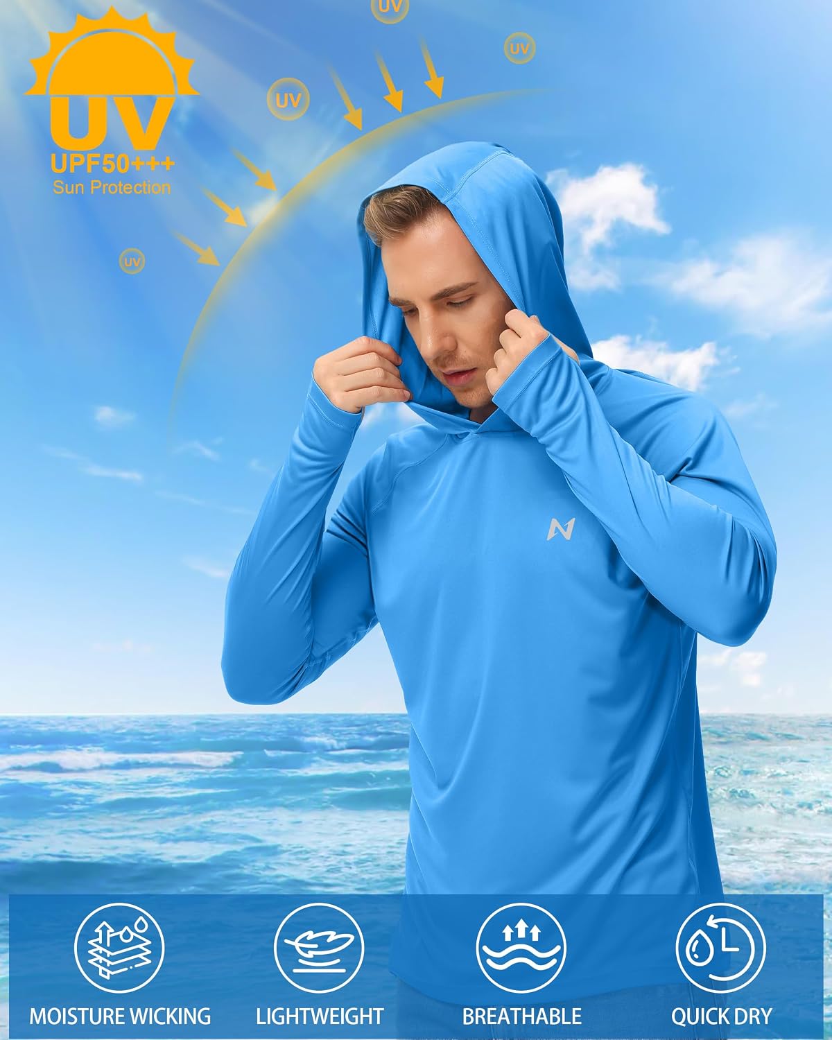 Detalle de isnowood Sun Shirt UPF 50+ Men's Long Sleeve Fishing Shirt with UV Protection Hoodie