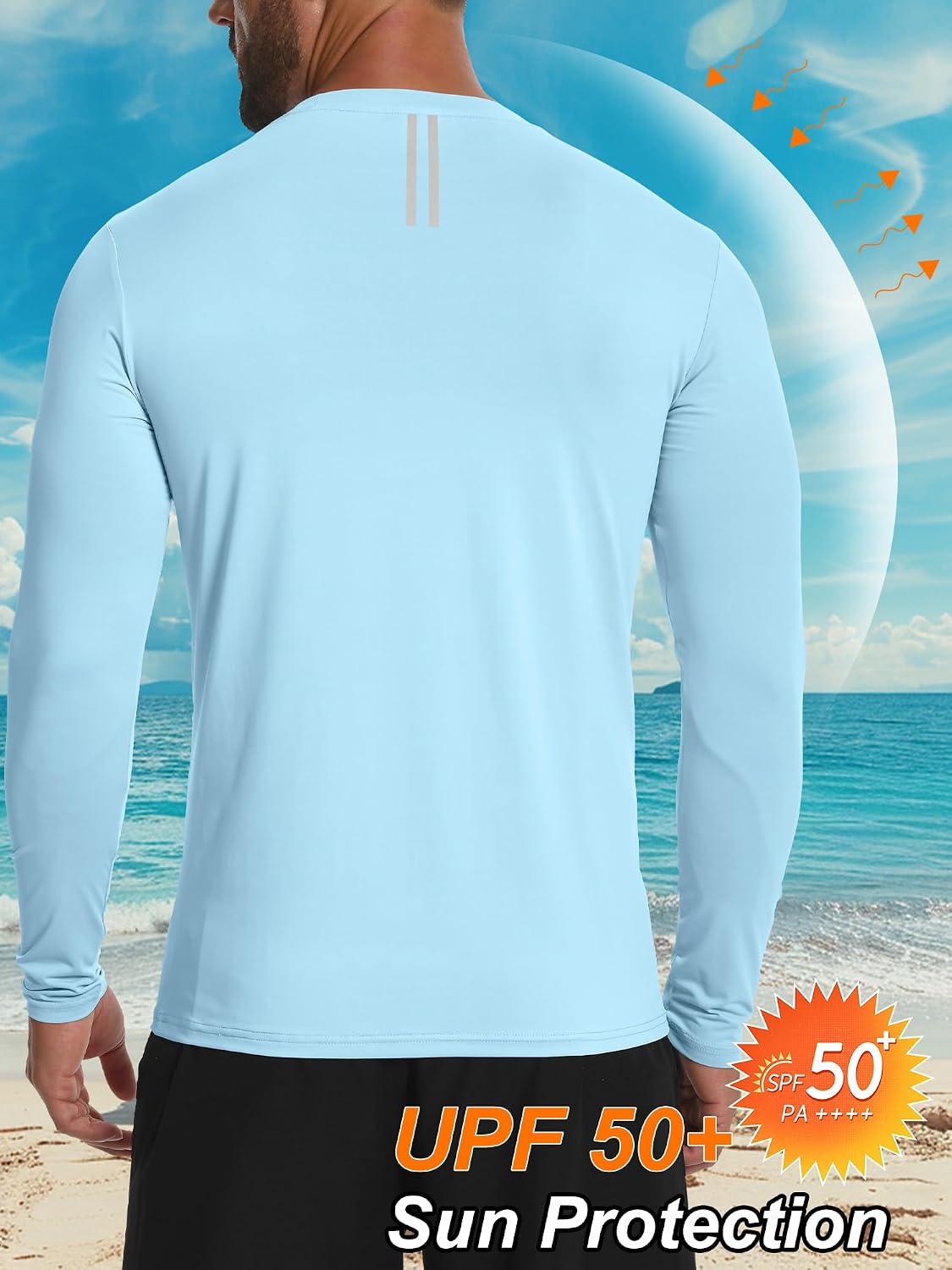Detalle de Men's Rash Guard UPF 50+ Sun Protection T-Shirt (Short/Long Sleeve) – Lightweight Quick-Dry