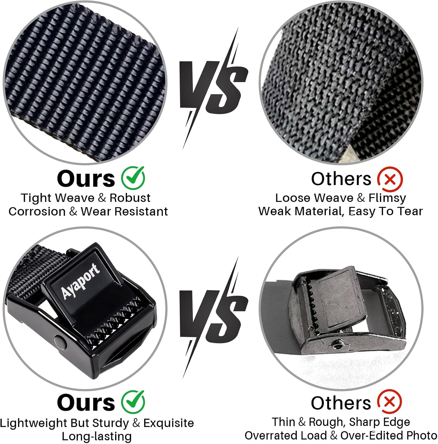 Detalle 2 de Ayaport Lashing Straps with Buckles – 4 Pack, 0.75" x 48", Cam Buckle Tie Down Cinch Straps