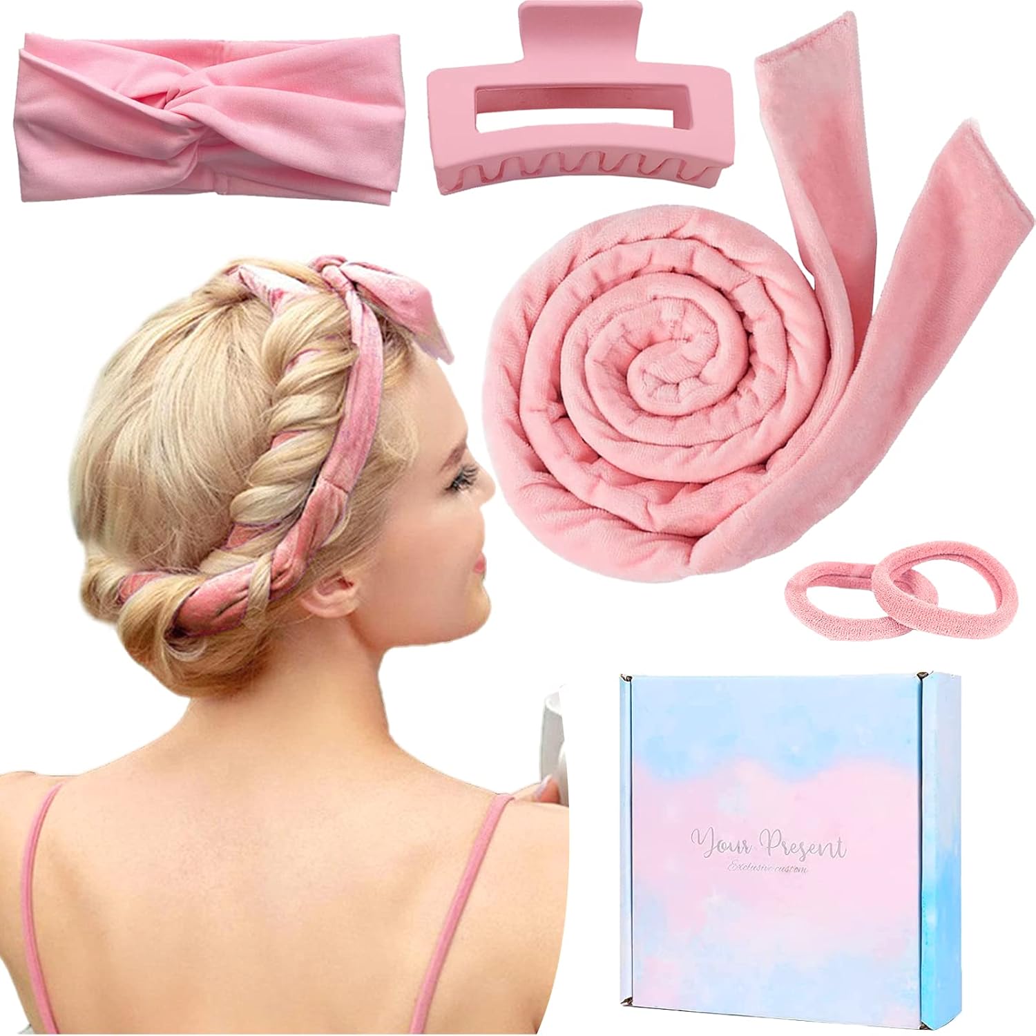 Heatless Curls Band für über Nacht: Neu Lockenwickler ohne Hitze (Velours) mit Haarnadel & rutschfestem Band