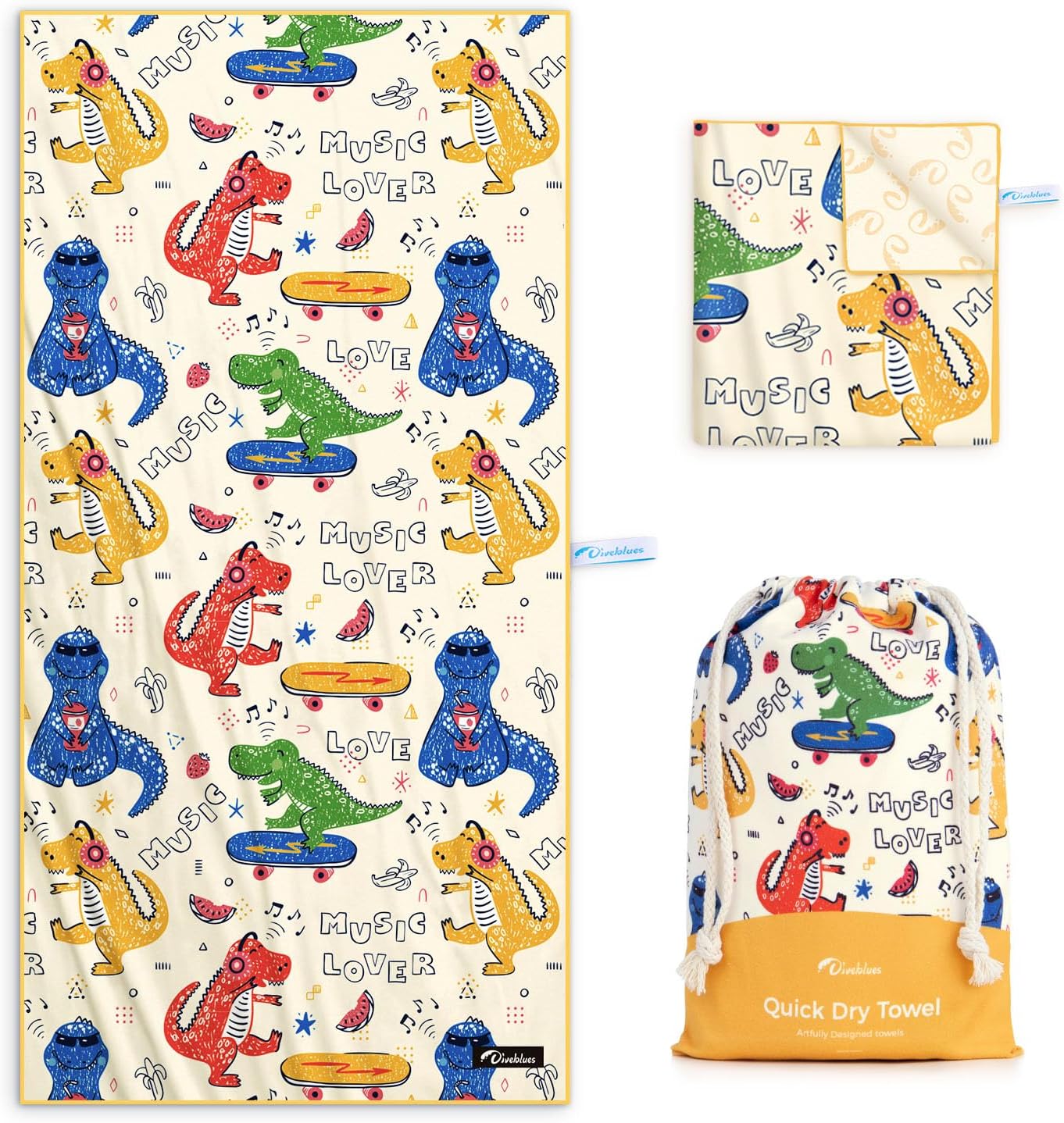 Diveblues Kids Microfibre Beach Towel (152x76cm) – quick-dry, sand-free, compact