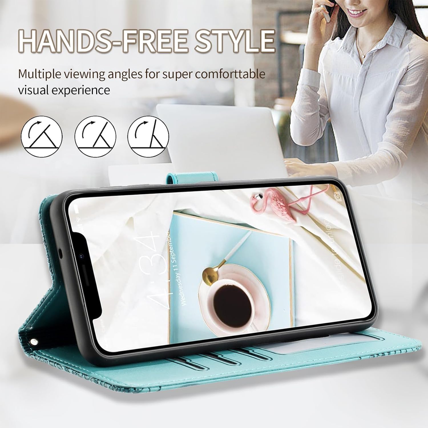Thumbnail 3 de Butnyeoe Hülle iPhone XS/X Klapphülle Wallet Blau Grün