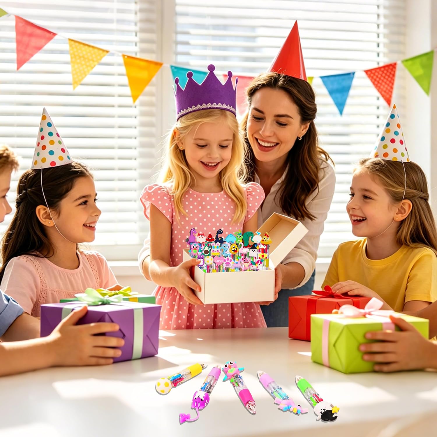 Detalle de Bolibo 24Pcs Party Bag Fillers: Multi-Coloured 4-in-1 Mini Pens for Kids