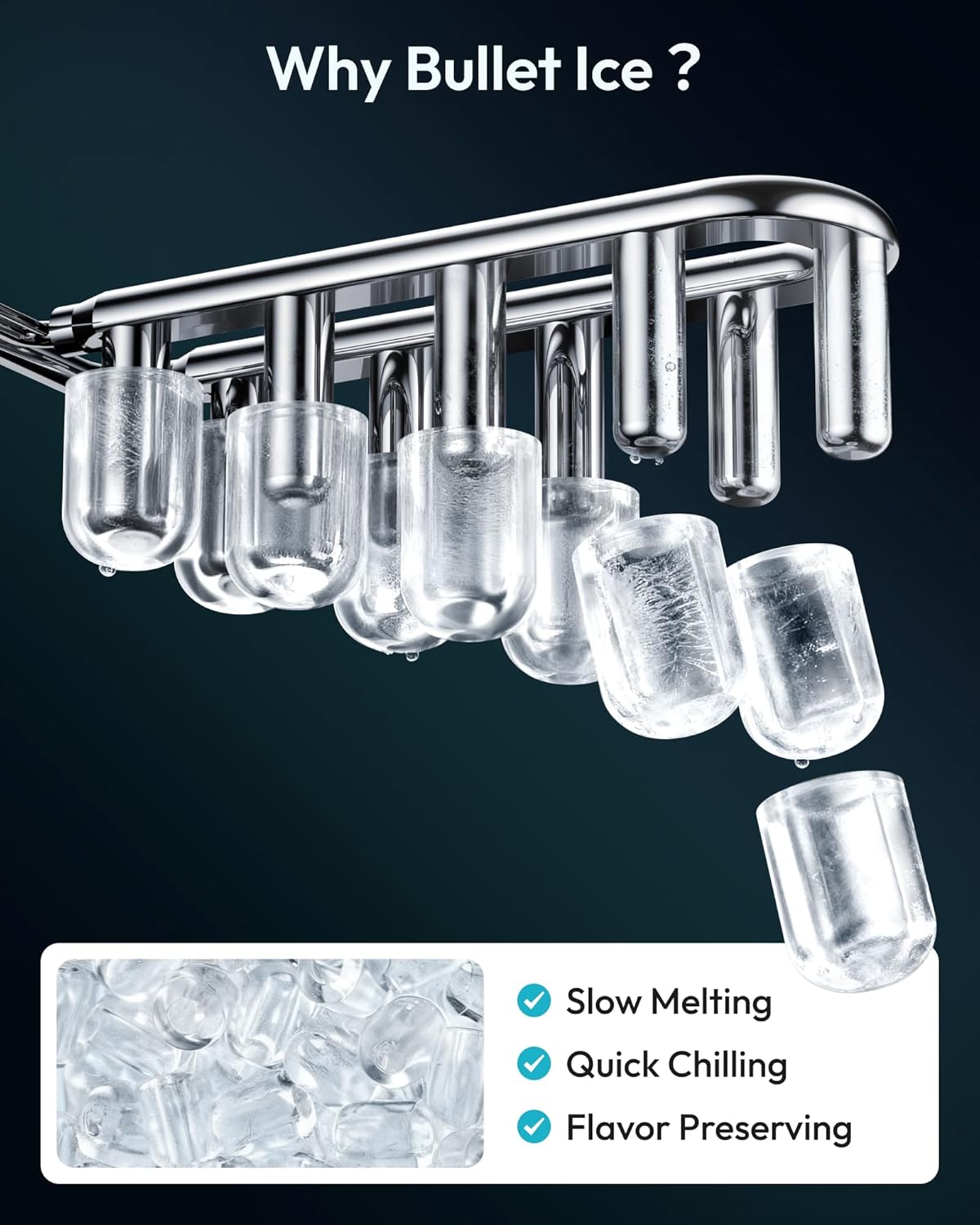 Detalle 2 de EUHOMY IM-06E Countertop Ice Maker with Handle, Bullet Ice and Auto-Cleaning