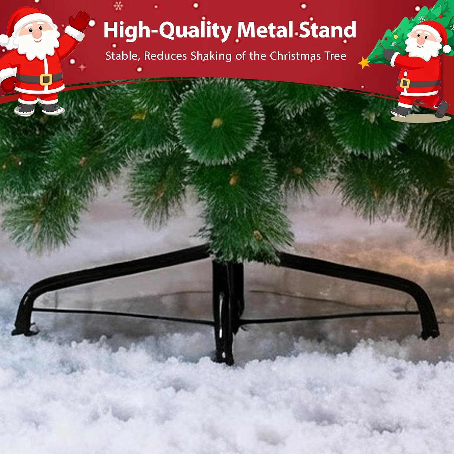 Detalle de UISEBRT HKDY-UIS-(SD00230) Artificial Christmas Tree with Stand, Green and White PVC Spruce