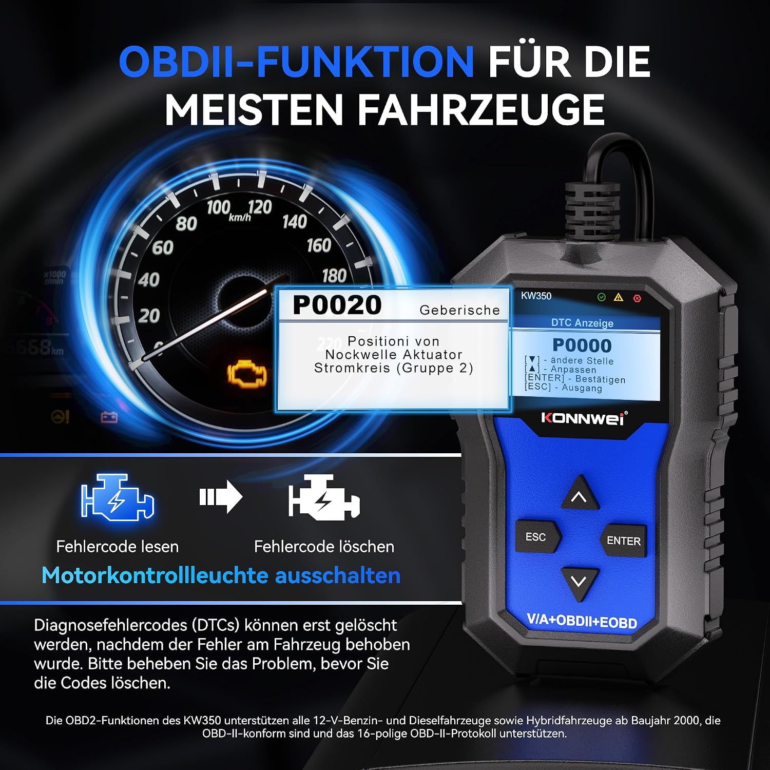 Detalle de KONNWEI KW350 OBD2 Diagnosegerät für VW/Audi/Škoda/Seat – Ganzheitliche Fahrzeugdiagnose und VAG-Spezialfunktionen