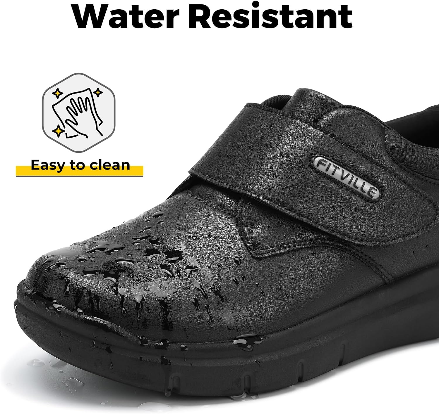 Detalle de FitVille chaussures pour hommes en cuir façon sneaker décontractée pour pieds larges, scratch réglable