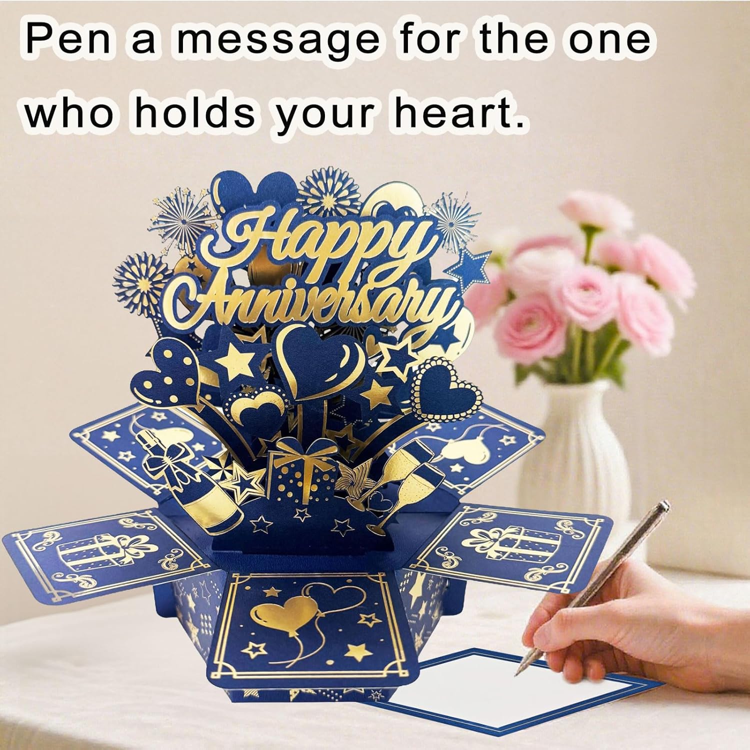 Thumbnail 1 de Joybble Happy Anniversary 3D Pop-Up Card (Dark Blue) with Envelope
