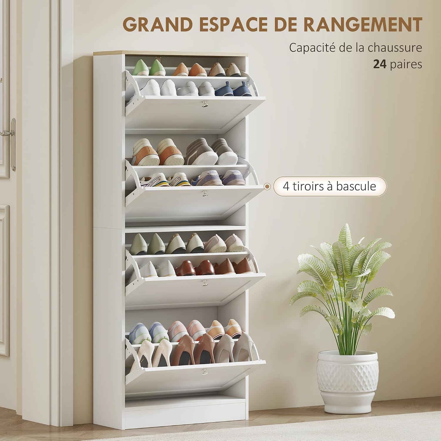 Detalle 2 de HOMCOM meuble à chaussures 24 paires 24