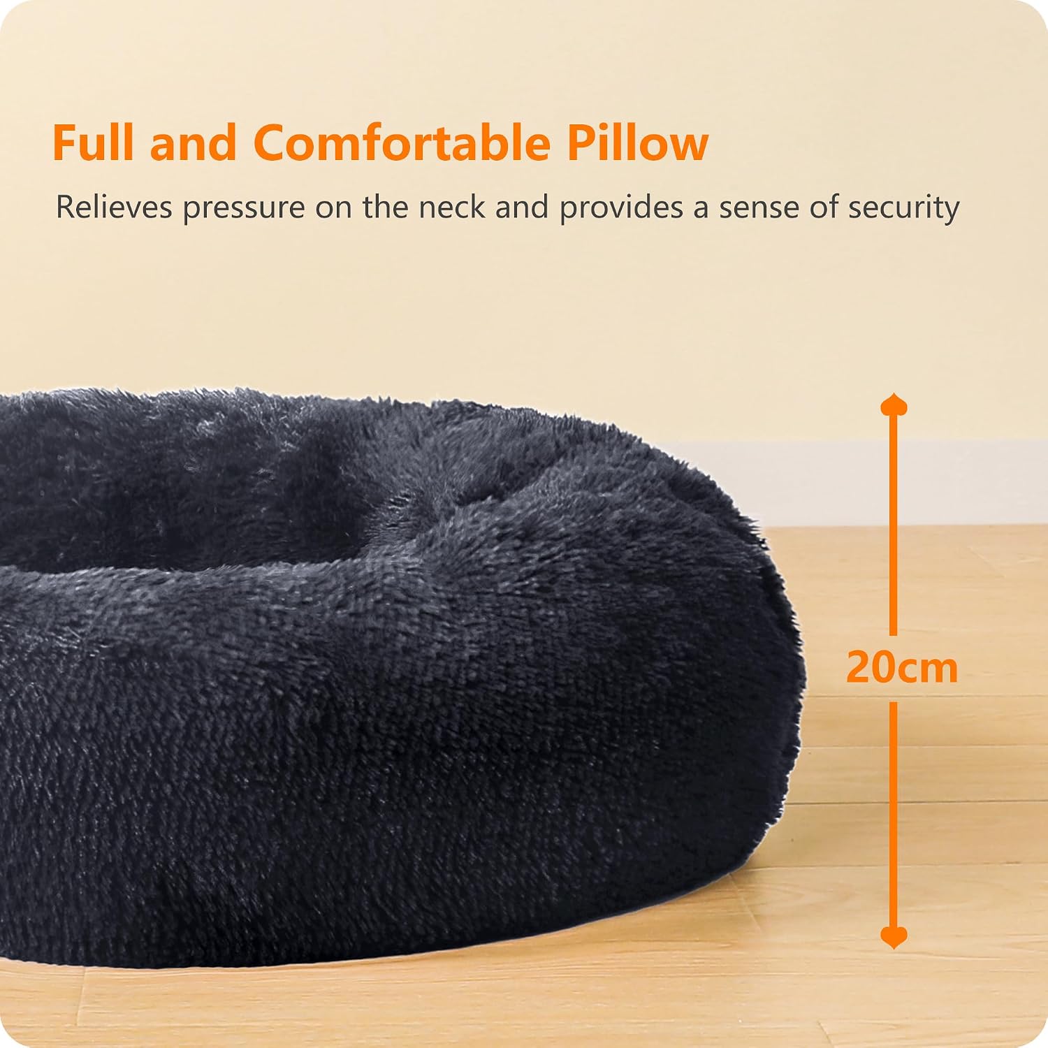 Thumbnail 6 de HMTOPE Orthopädisches rundes Hundebett (Donut) – waschbarer Kuschelkob, 90 cm Ø, dunkelgrau