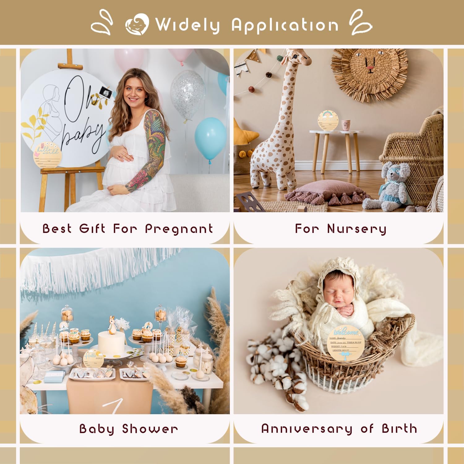 Thumbnail 6 de Hello World Wooden Baby Birth Announcement Sign, 5.9-Inch