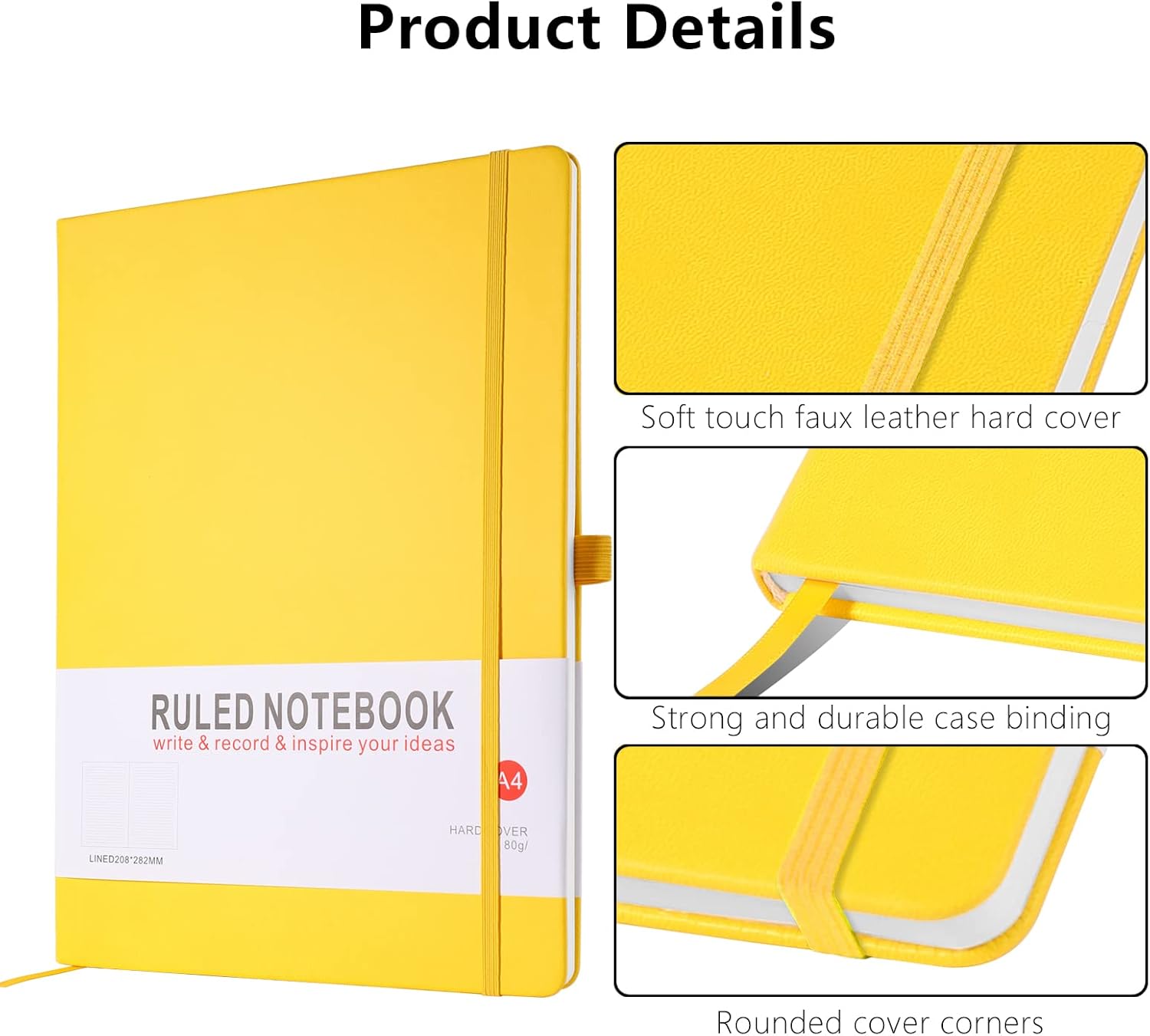 Thumbnail 2 de A4 Notebook – Hardcover Journal with Elastic Closure, Pen Loop, and Bookmark, 160 Pages, 8.3" x 11.18", Yellow