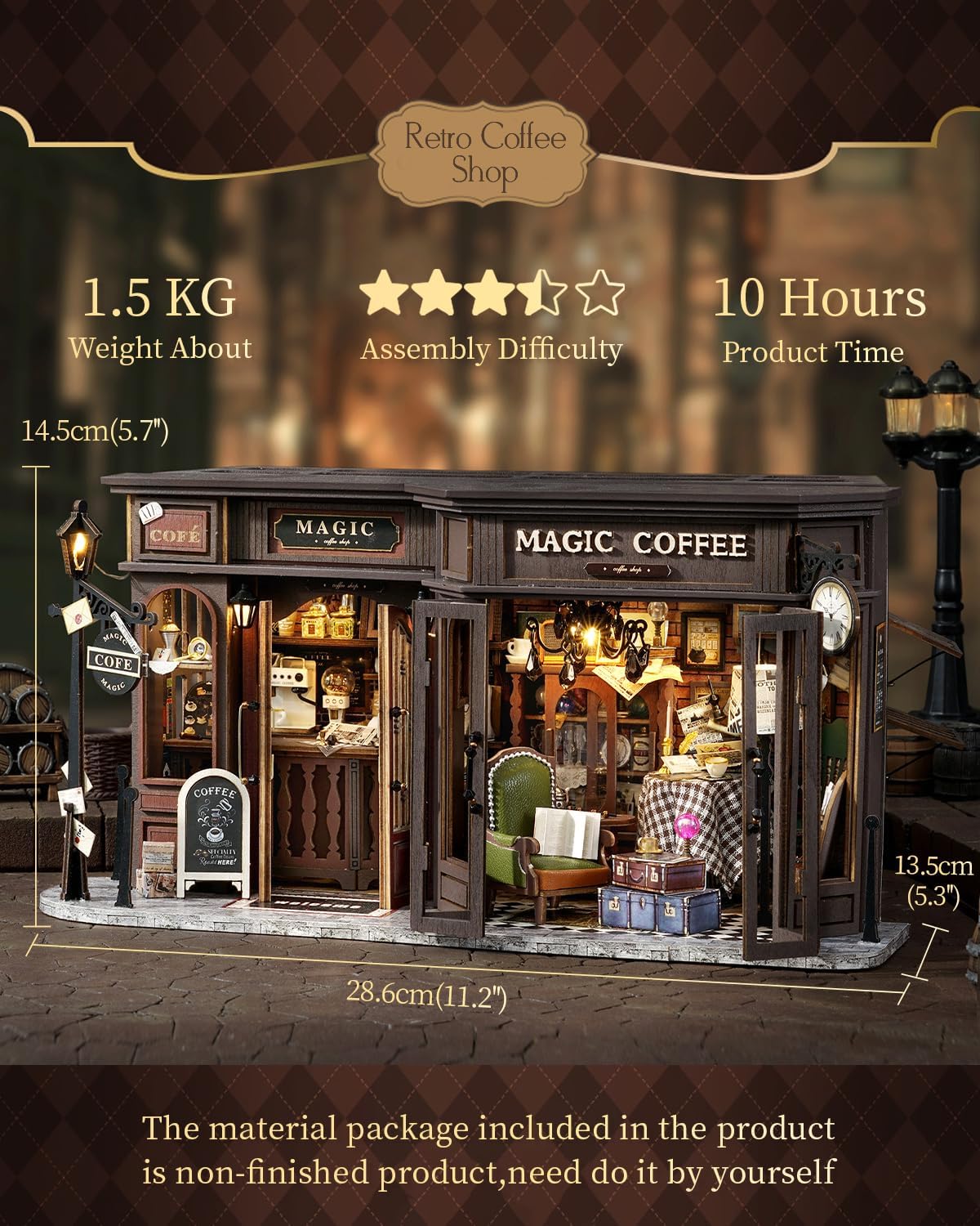 Thumbnail 3 de CUTEBEE – Kit de maison de poupée à monter soi‑même, café rétro en bois 3D