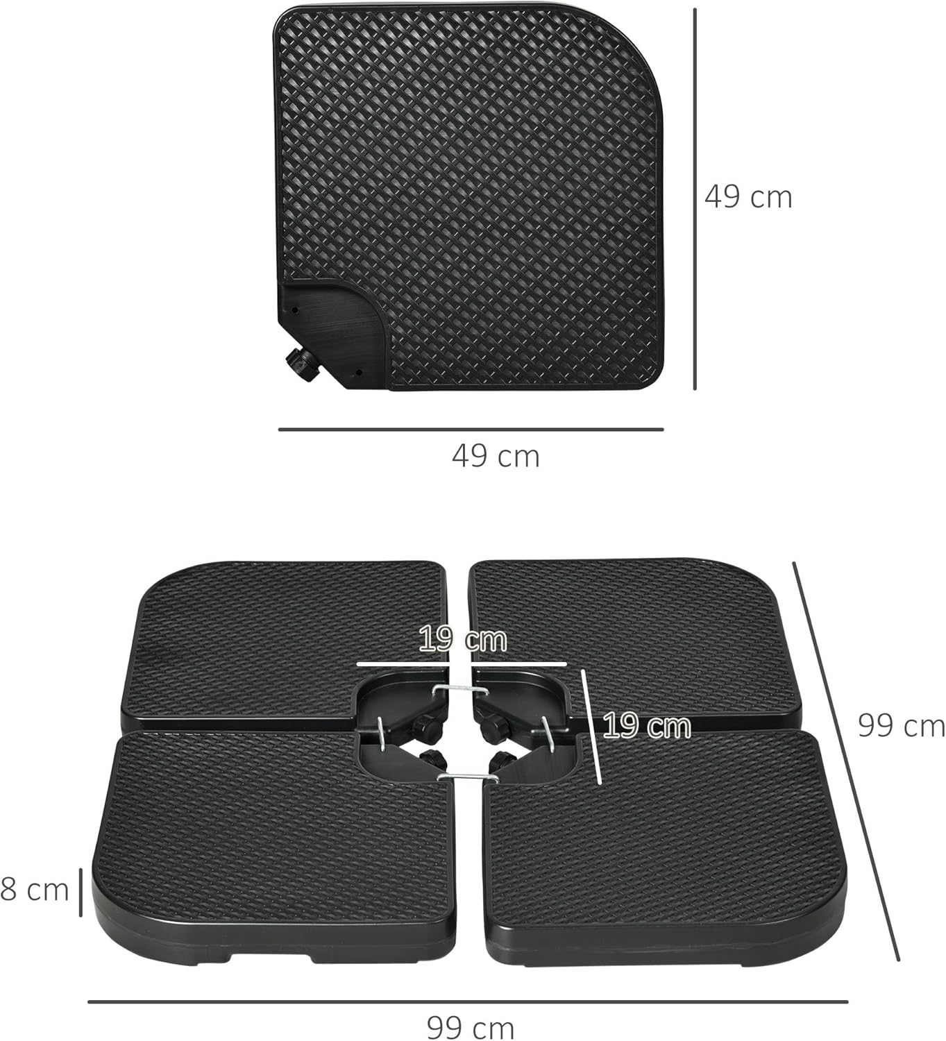 Thumbnail 6 de Outsunny Lot de 4 Dalles de lestage pour Parasols Déportés, 49x49 cm, remplissables jusqu’à 60–80 kg, Noir
