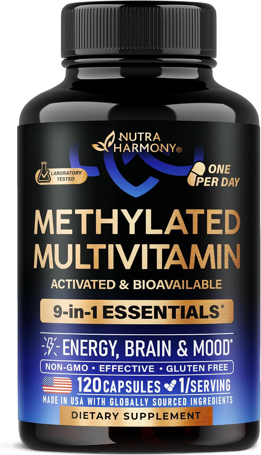 Detalle de NUTRAHARMONY 9-in-1 Methylated Multivitamin, 120 Capsules with TMG, 5MTHF & B12