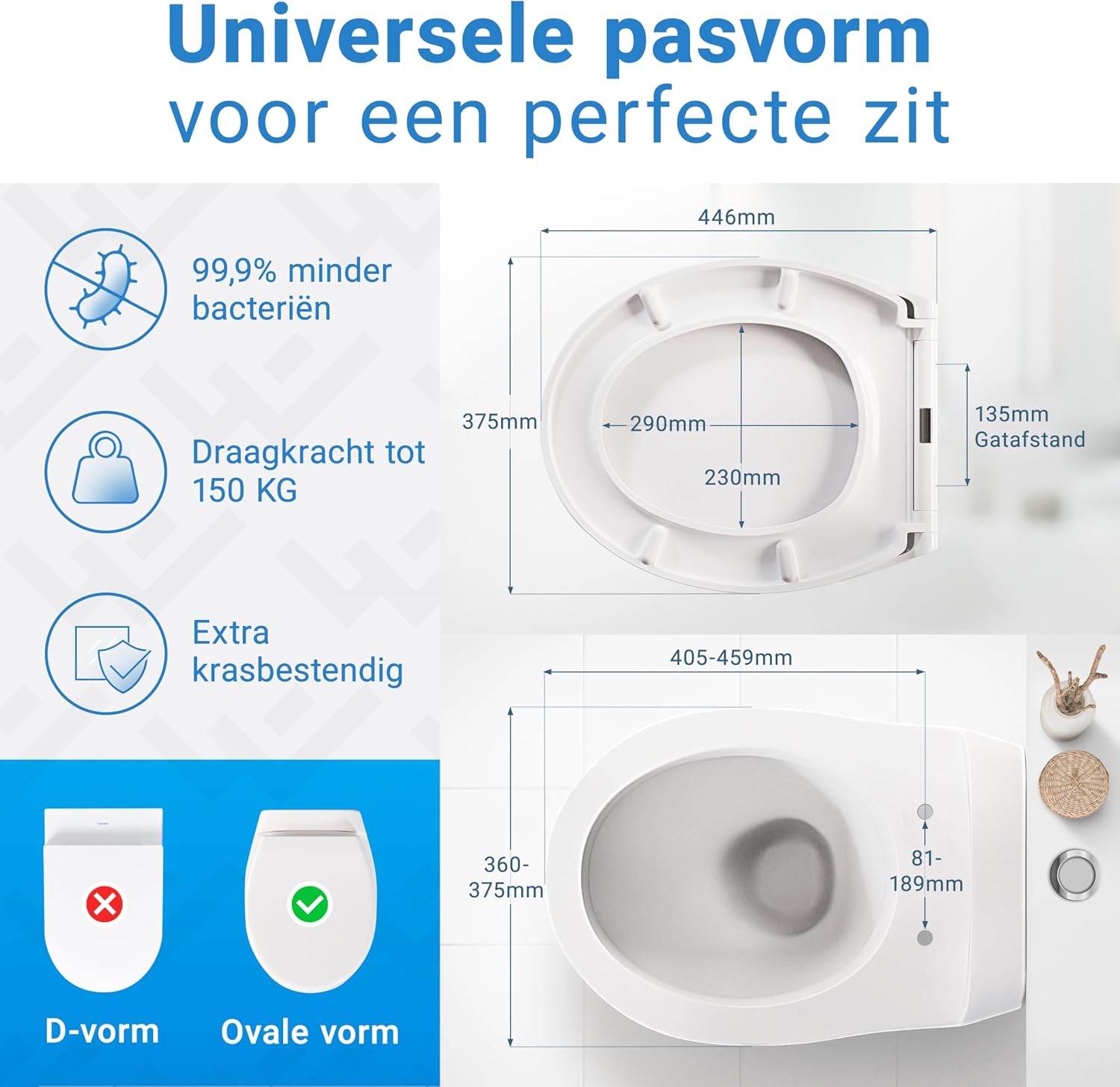 Thumbnail 1 de LOBENSWERK TDE ovale toiletbril met softclose, antibacterieel Duroplast