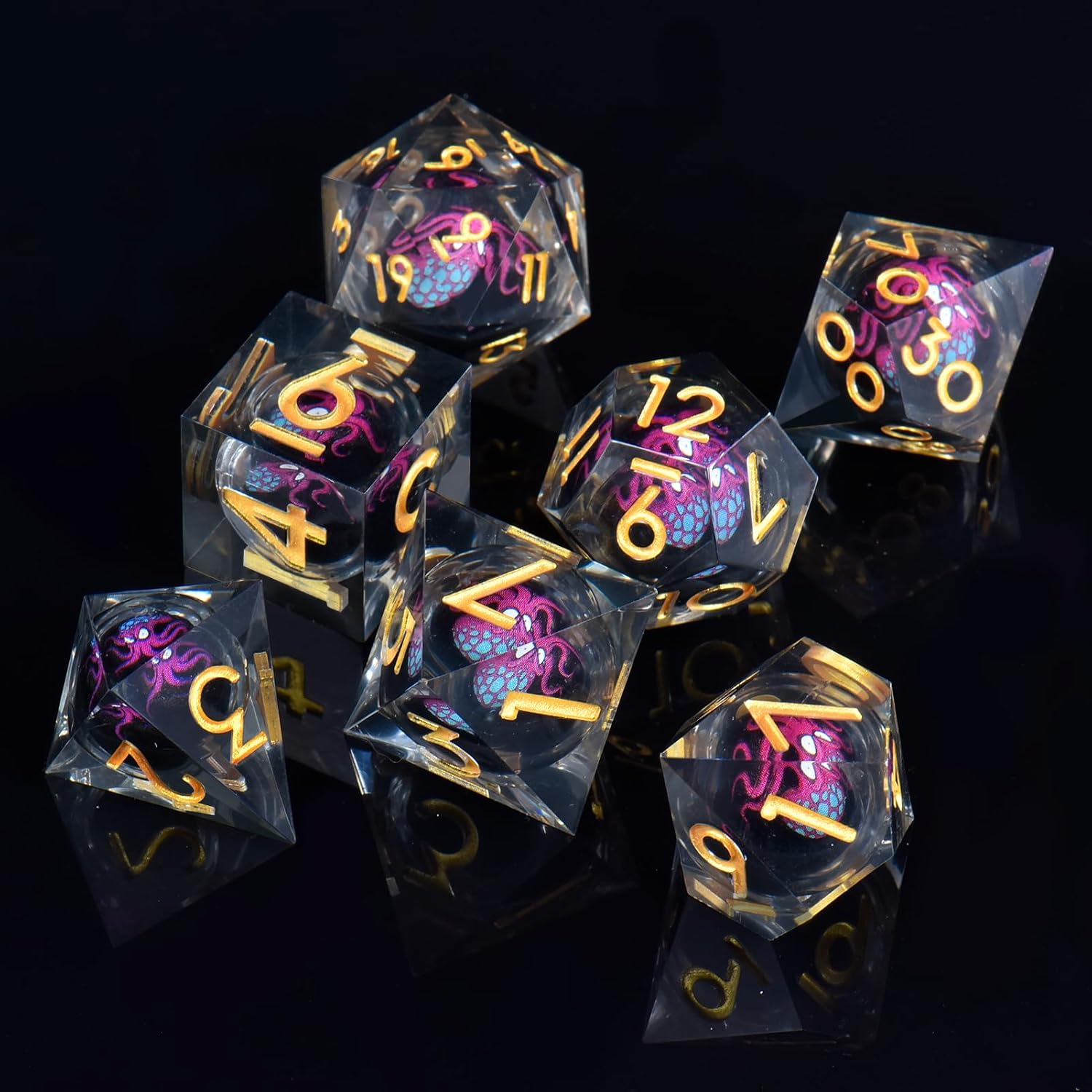 Thumbnail 2 de ORUZA 7 PCS S Dragon Eye DND Dice Liquid Core Resin Set
