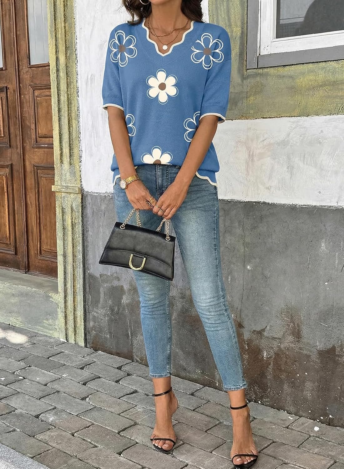 Thumbnail 4 de Dokotoo Women’s V-Neck Short Sleeve Ribbed Knit Sweater Top (Lightweight, Soft)