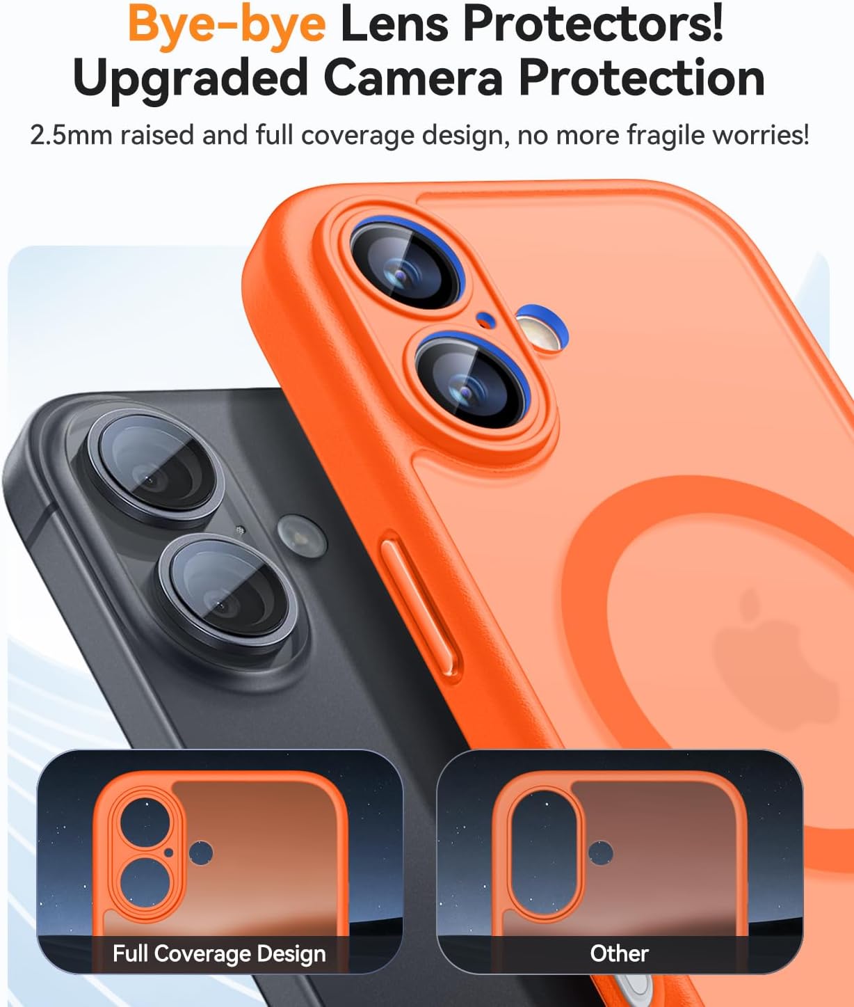 Detalle de CANSHN Cover Magnetica per iPhone 17 (6,3 Pollici) – Protezione completa fotocamera, MagSafe e design opaco traslucido arancione