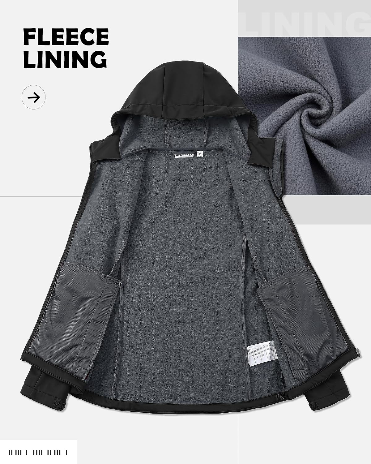 Detalle de 33,000ft Damen Fleece Softshelljacke mit Kapuze – wasserdicht, winddicht fürs Radfahren & Outdoor