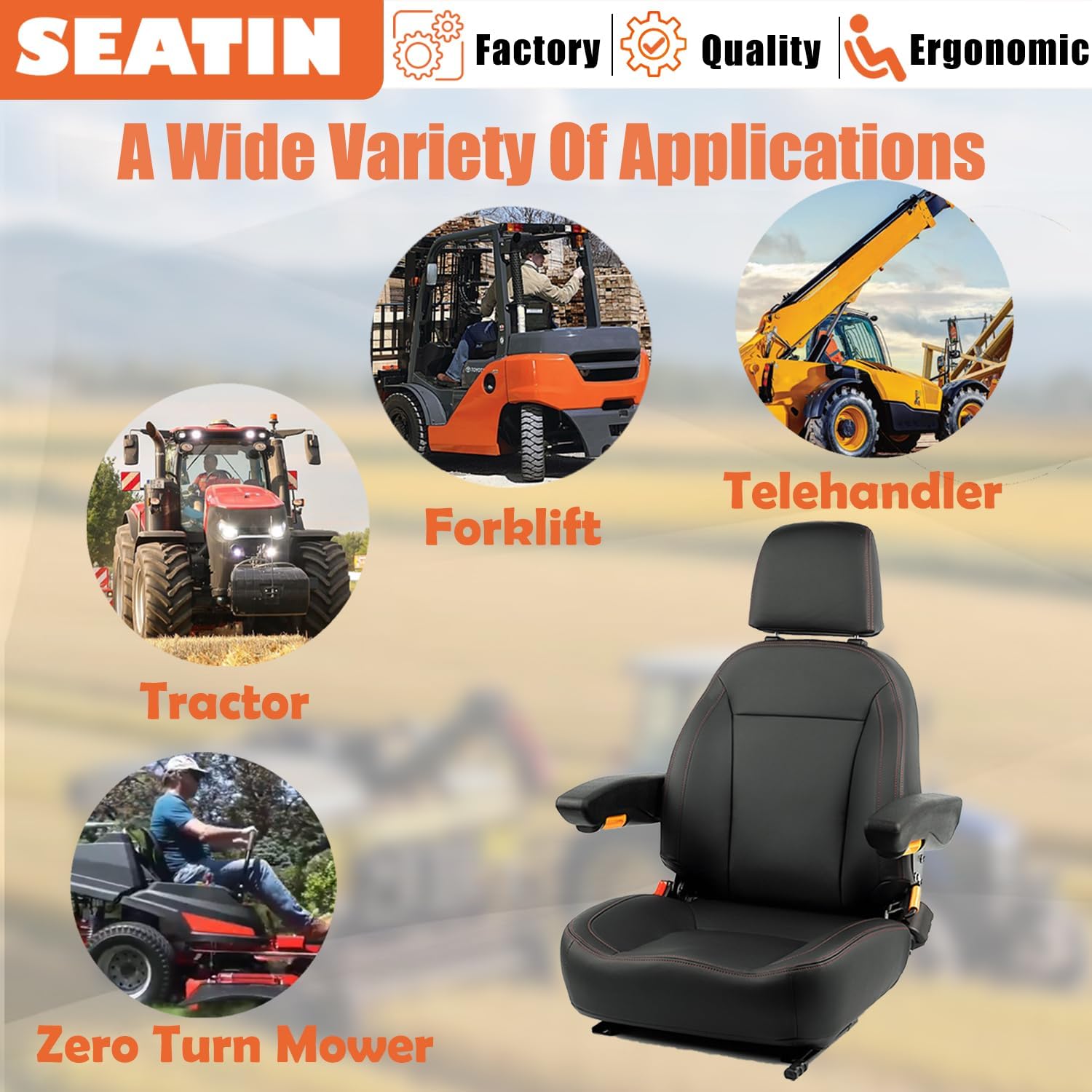 Thumbnail 6 de SEATIN Universal Tractor Seat: Comfortable Zero Turn Mower Seat with Adjustable Safety Belt, Armrest, Backrest Micro Switch