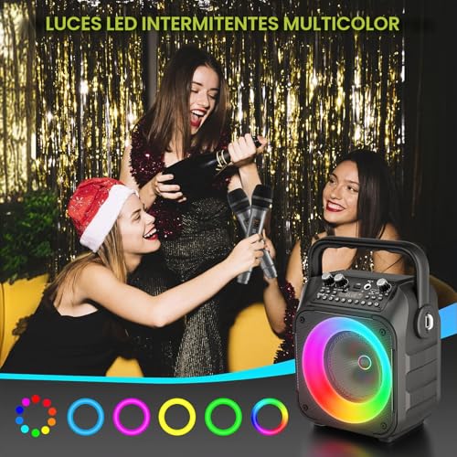 Detalle 2 de Karaoke Ankuka 2 Micrófonos Inalámbricos con Altavoz 12W y Subwoofer 6,5'' (Versión Actualizada)