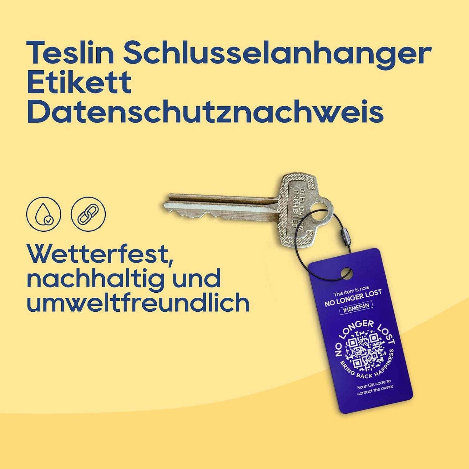 Thumbnail 2 de NO LONGER LOST – Bring Back Happiness: Smart Schlüsselanhänger mit QR-Code (Teslin, 5,3 × 2,5 cm)