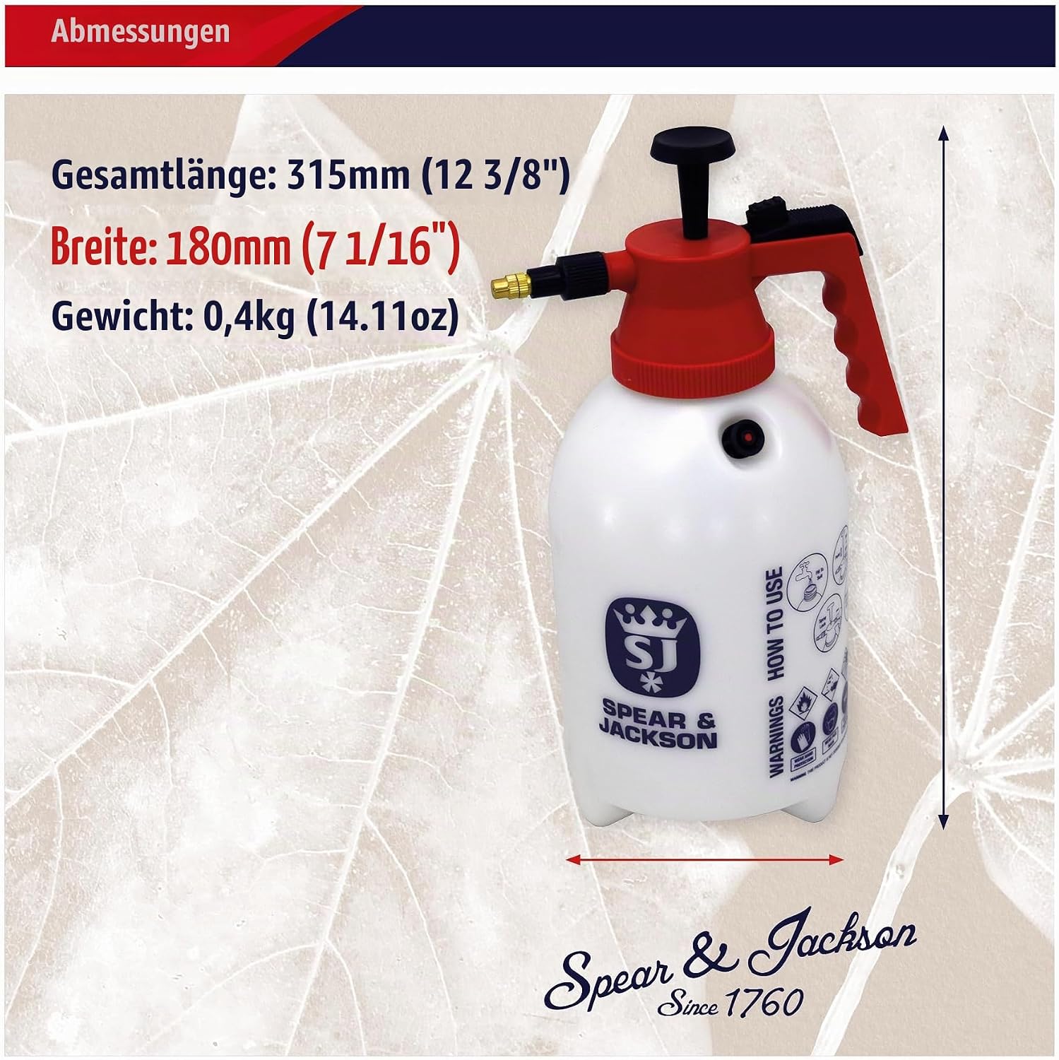 Detalle de Spear & Jackson 2LPAPS 2-Liter Garten-Drucksprühgerät mit verstellbarer Messingdüse