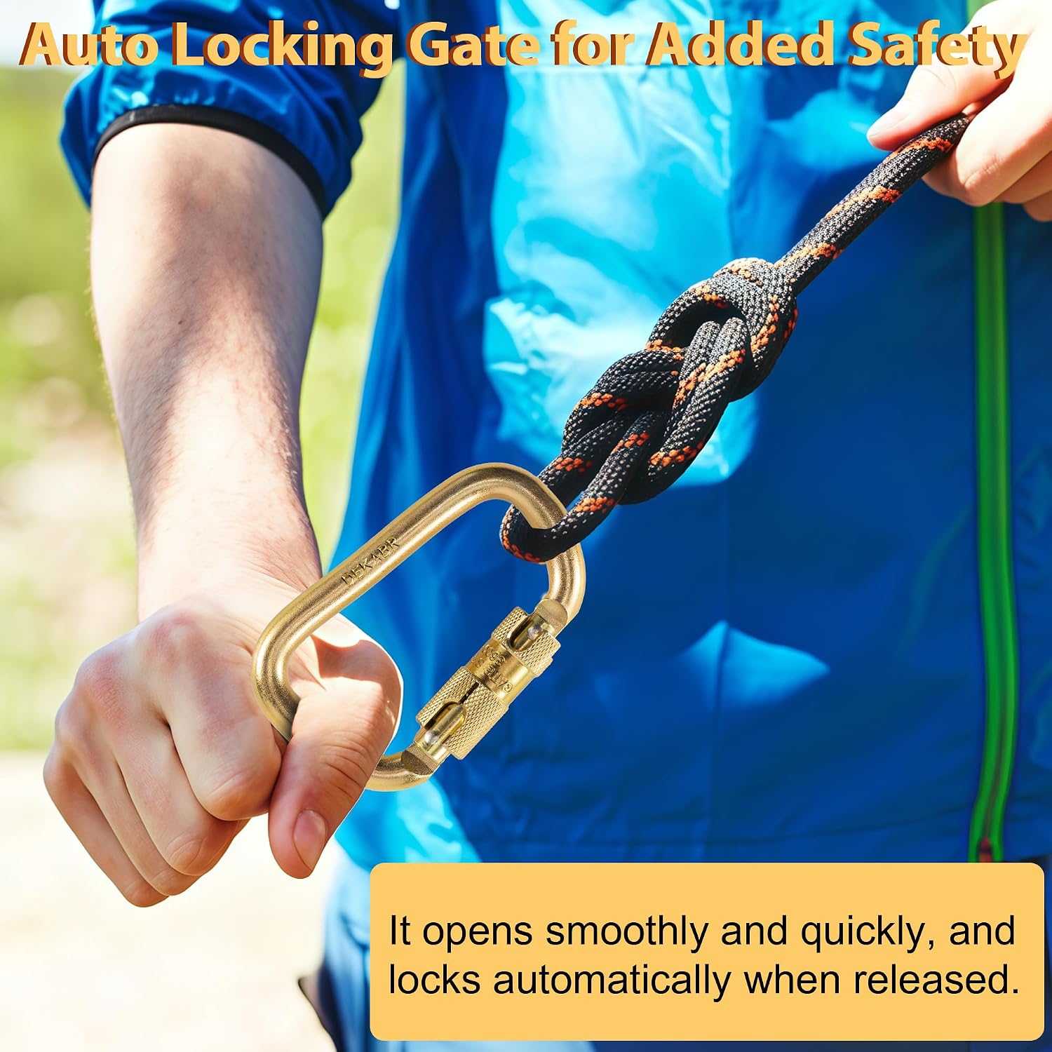 Detalle 2 de DEKABR Heavy-Duty Climbing Carabiners, 45 kN Twist-Lock, Gold, 5-Pack